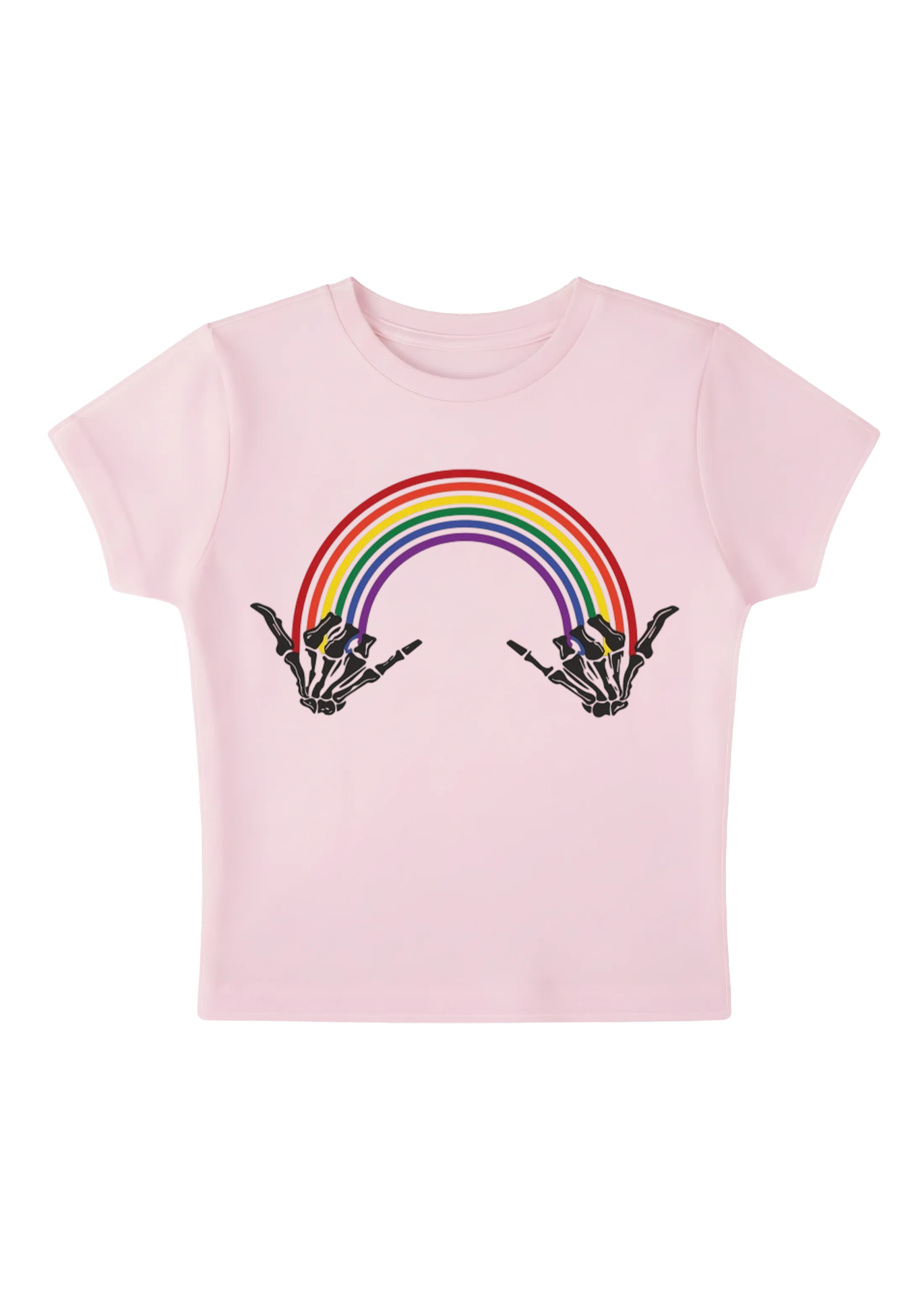 Skeleton Hands Rainbow Y2K Baby Tee