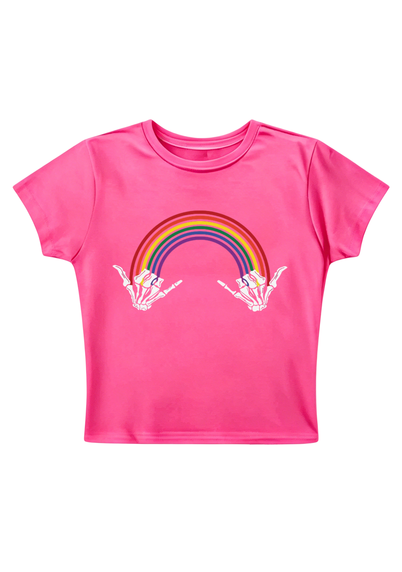 Skeleton Hands Rainbow Y2K Baby Tee
