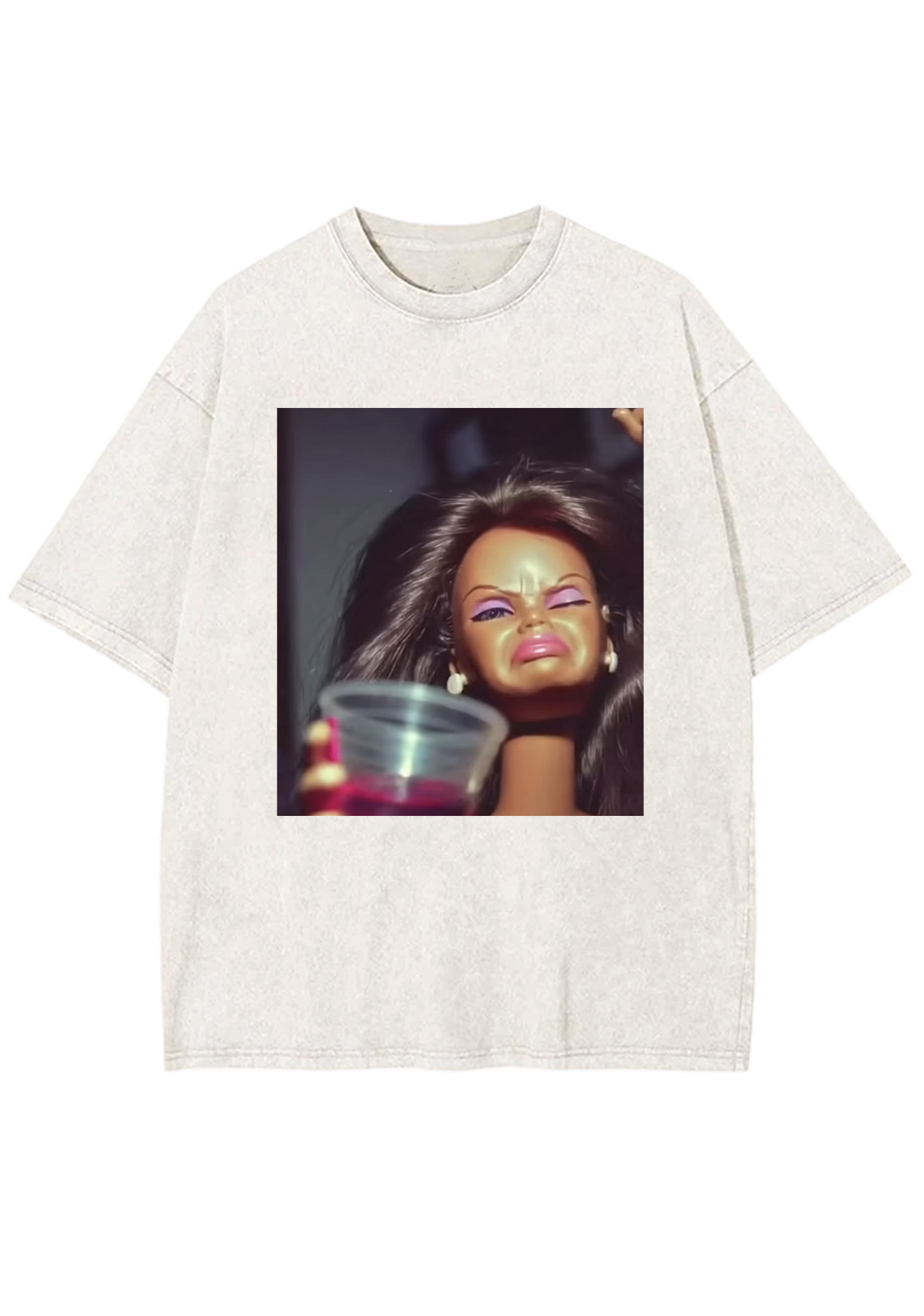 Party Barbie With Drink Meme Y2K Washed Tee