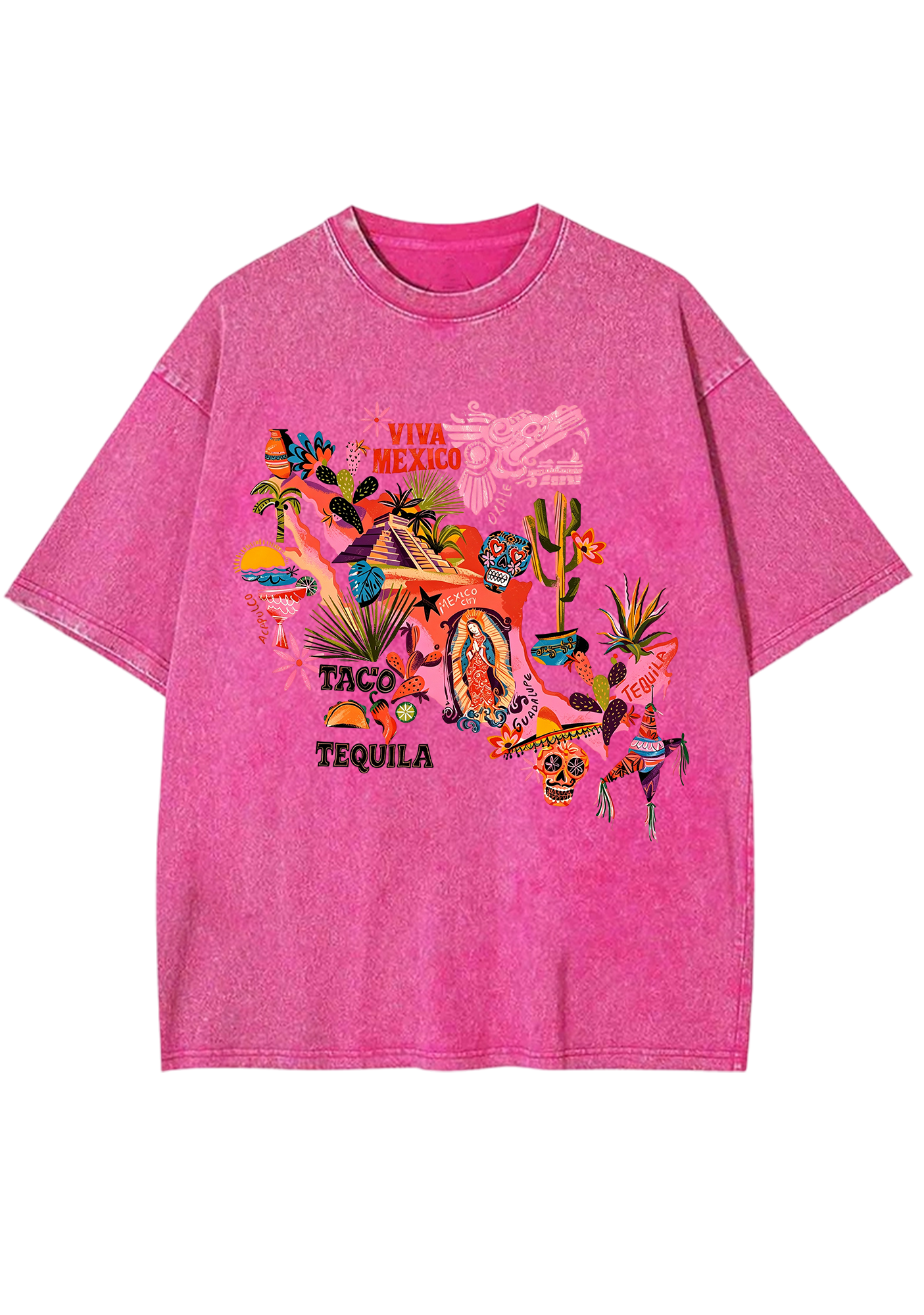 Viva Mexico Colorful Cultural Map Washed Tee