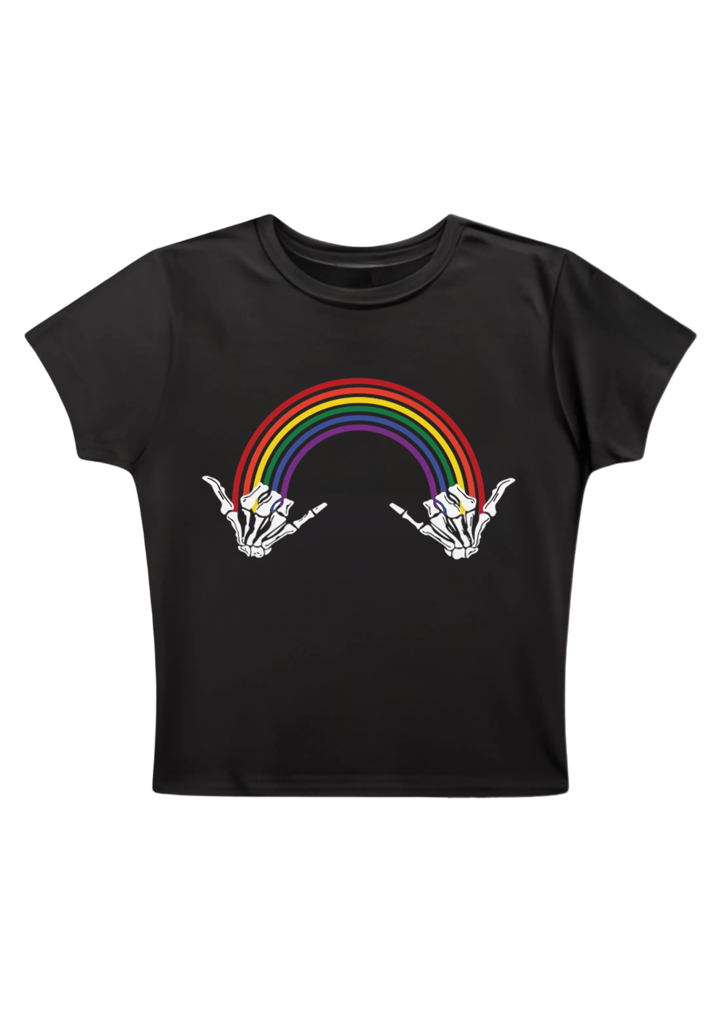 Skeleton Hands Rainbow Y2K Baby Tee