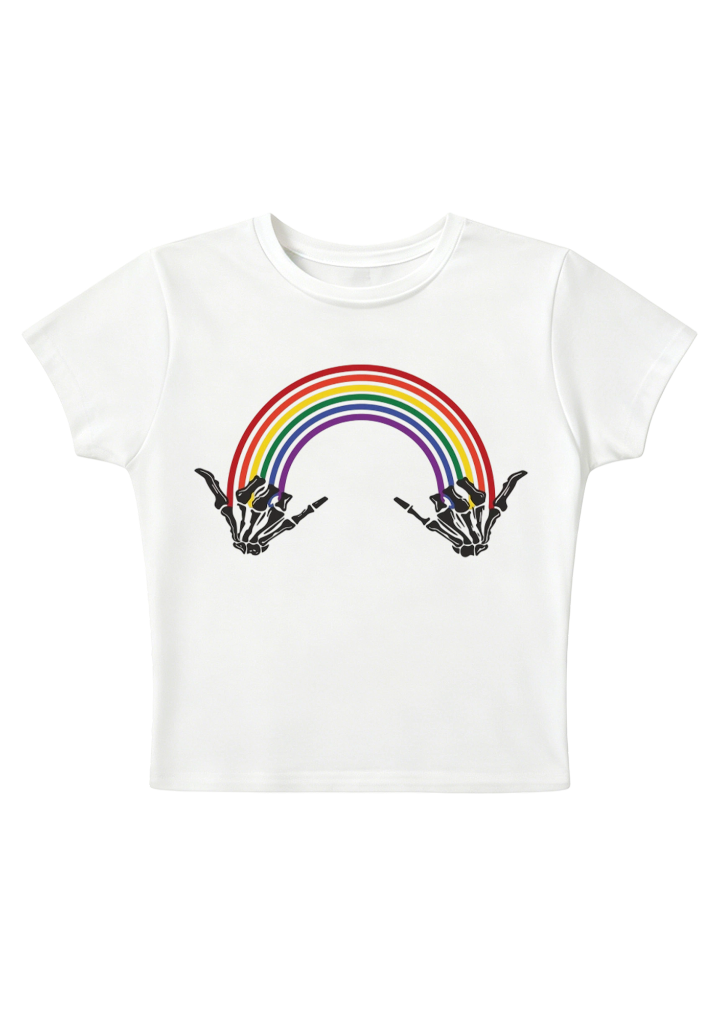 Skeleton Hands Rainbow Y2K Baby Tee