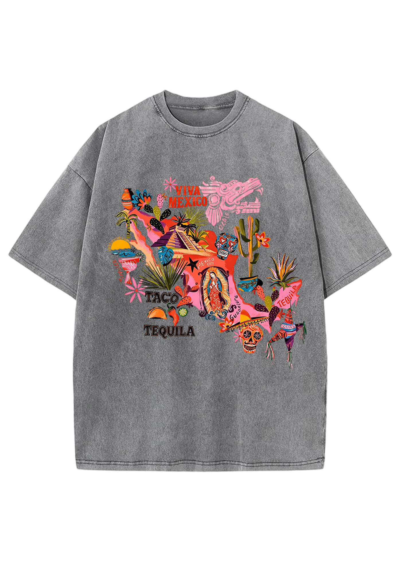 Viva Mexico Colorful Cultural Map Washed Tee