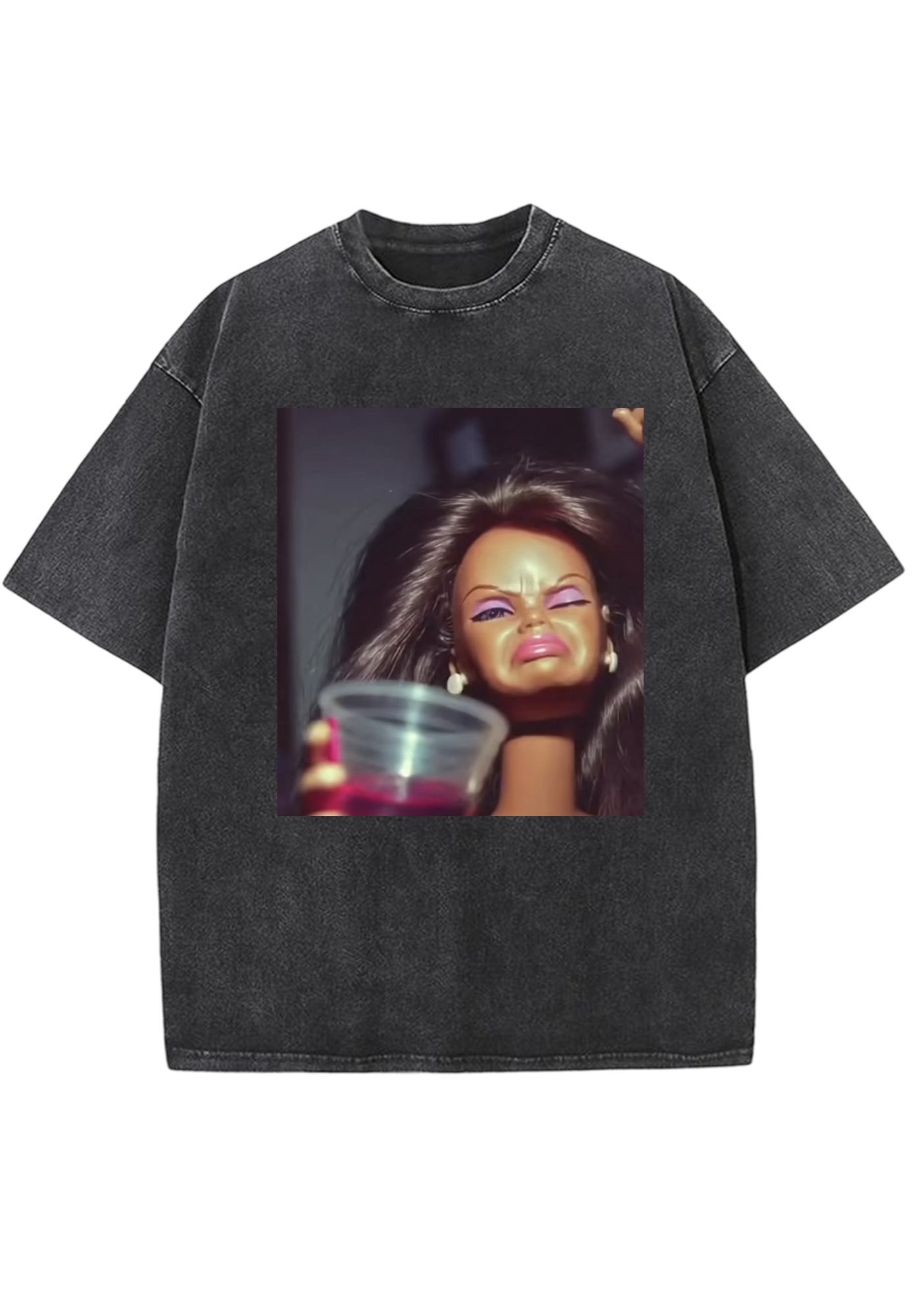 Party Barbie With Drink Meme Y2K Washed Tee