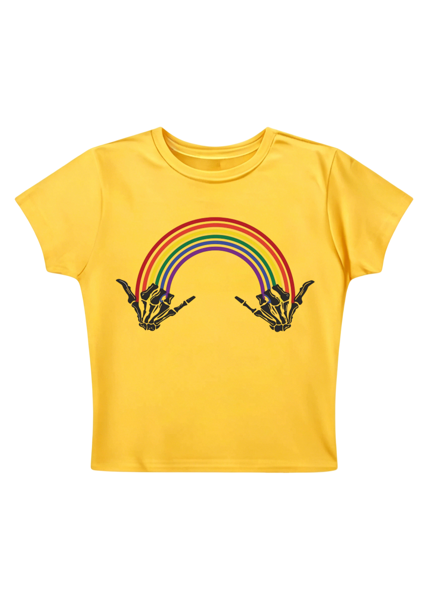 Skeleton Hands Rainbow Y2K Baby Tee