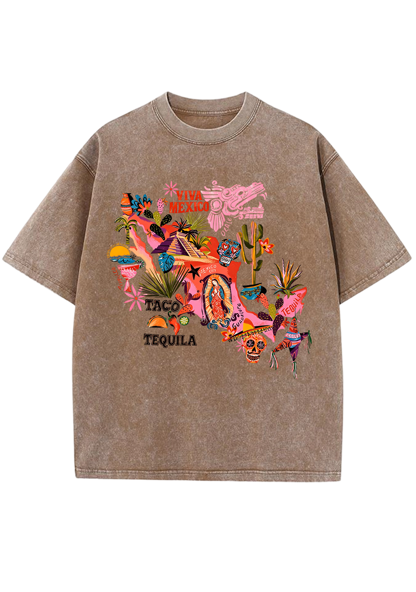 Viva Mexico Colorful Cultural Map Washed Tee