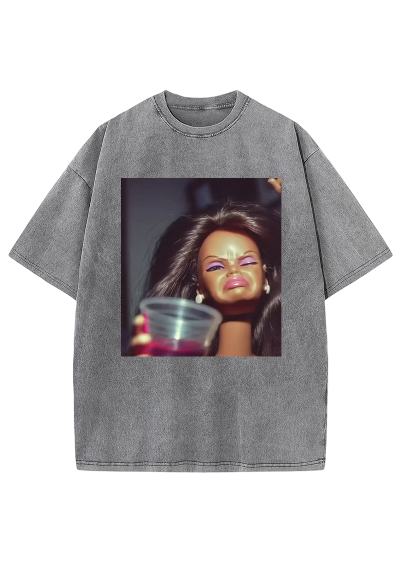 Party Barbie With Drink Meme Y2K Washed Tee