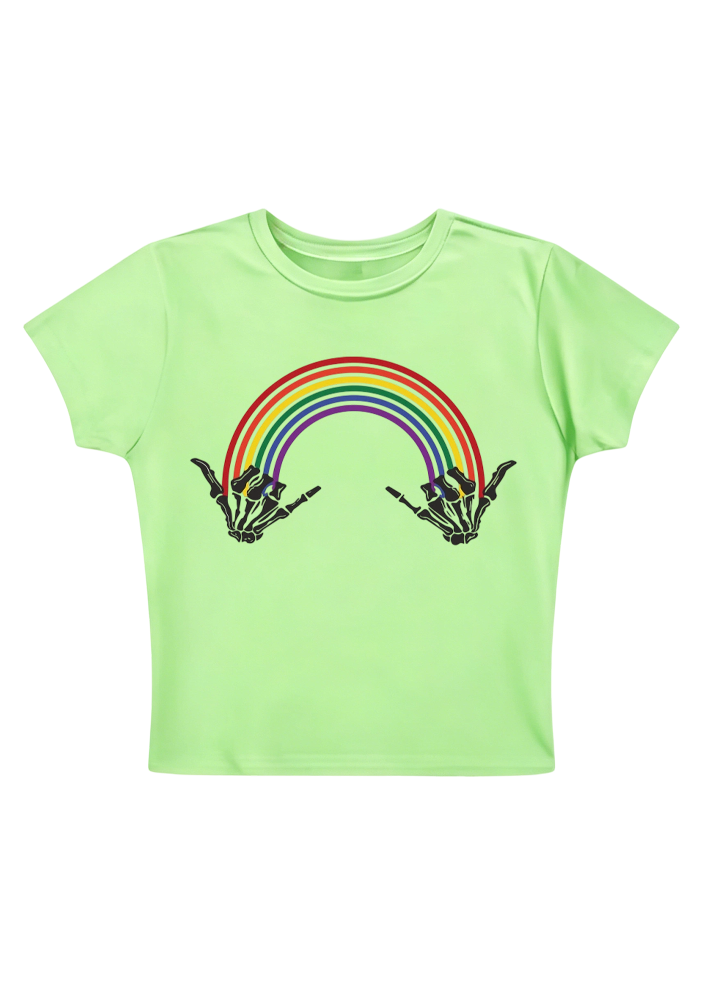 Skeleton Hands Rainbow Y2K Baby Tee