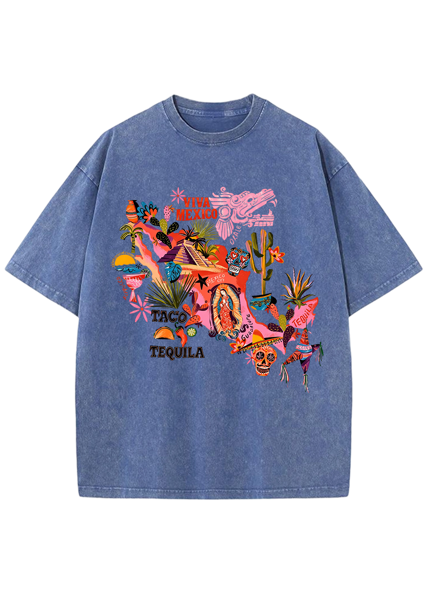 Viva Mexico Colorful Cultural Map Washed Tee