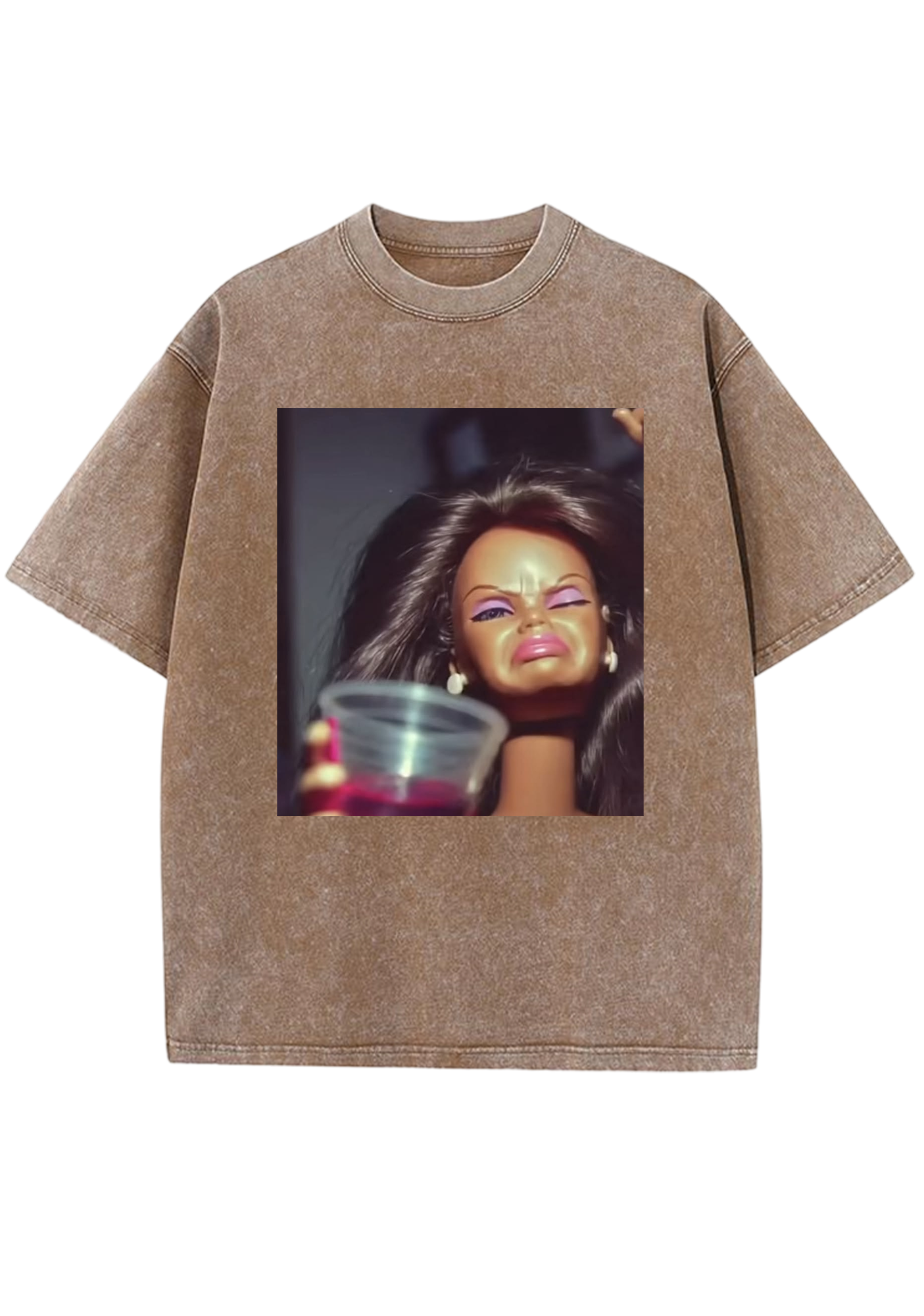 Party Barbie With Drink Meme Y2K Washed Tee