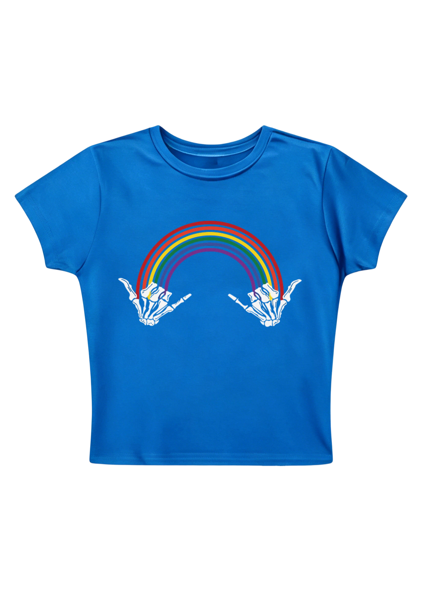 Skeleton Hands Rainbow Y2K Baby Tee