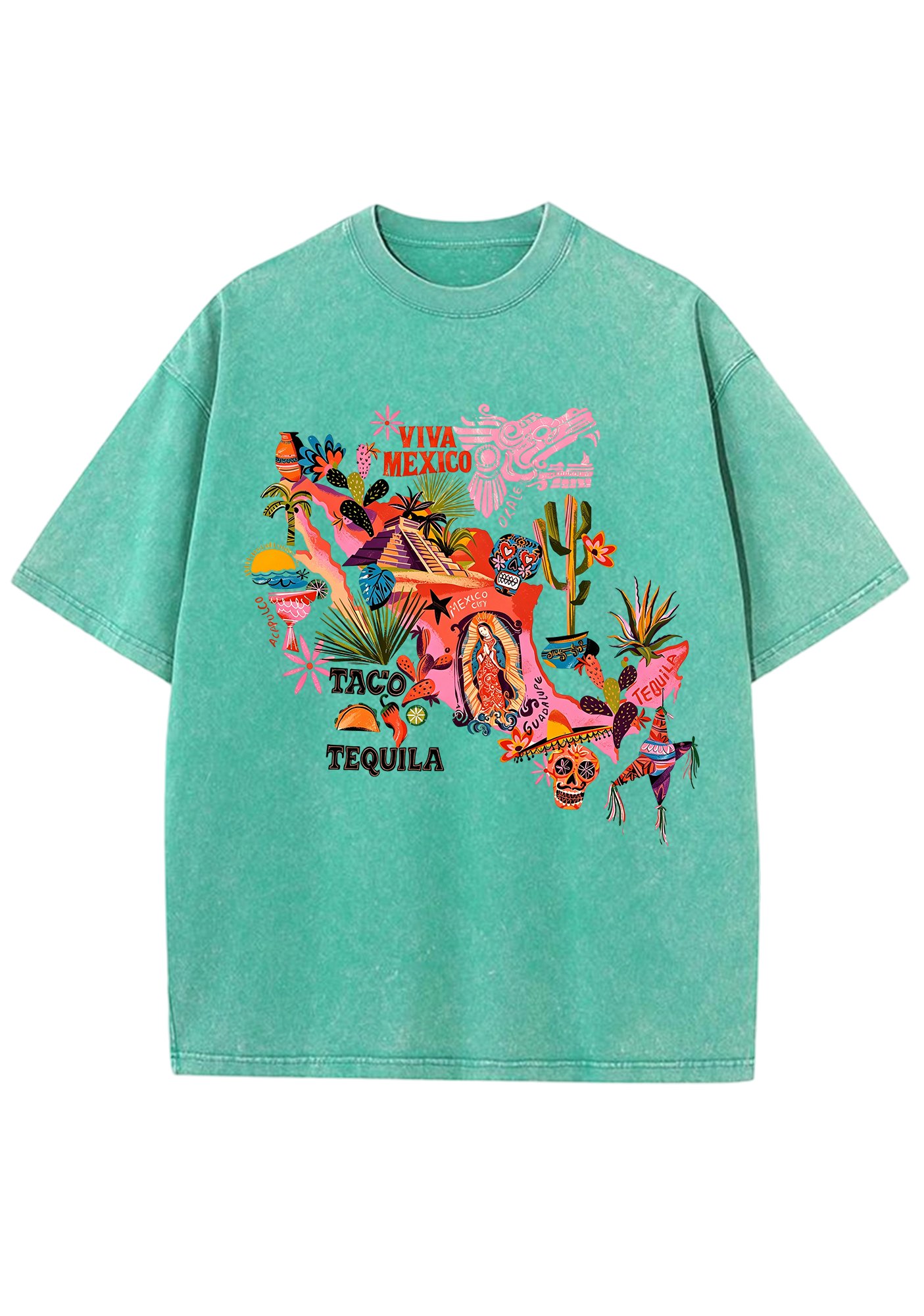 Viva Mexico Colorful Cultural Map Washed Tee