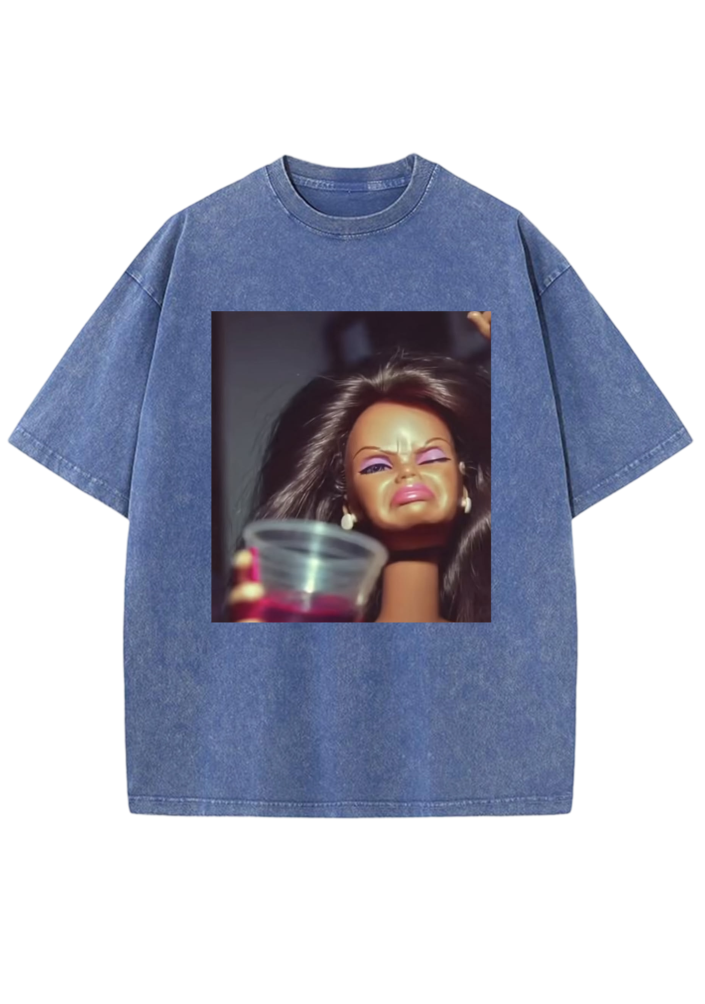 Party Barbie With Drink Meme Y2K Washed Tee