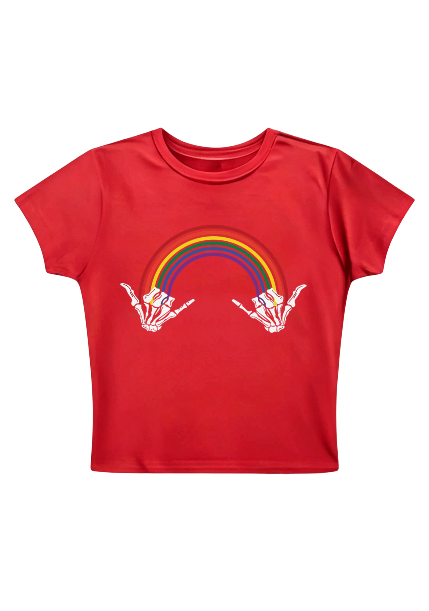 Skeleton Hands Rainbow Y2K Baby Tee