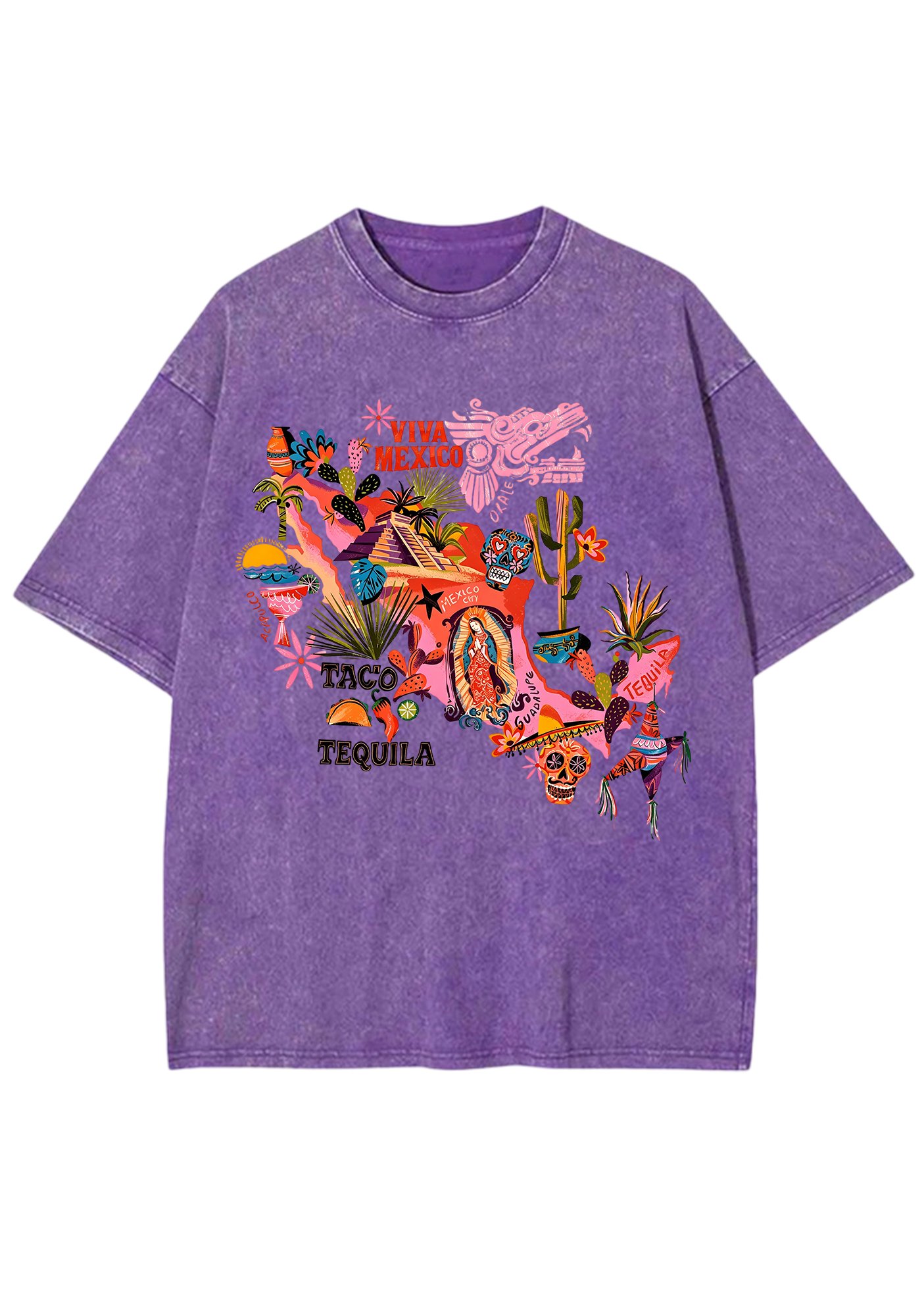 Viva Mexico Colorful Cultural Map Washed Tee