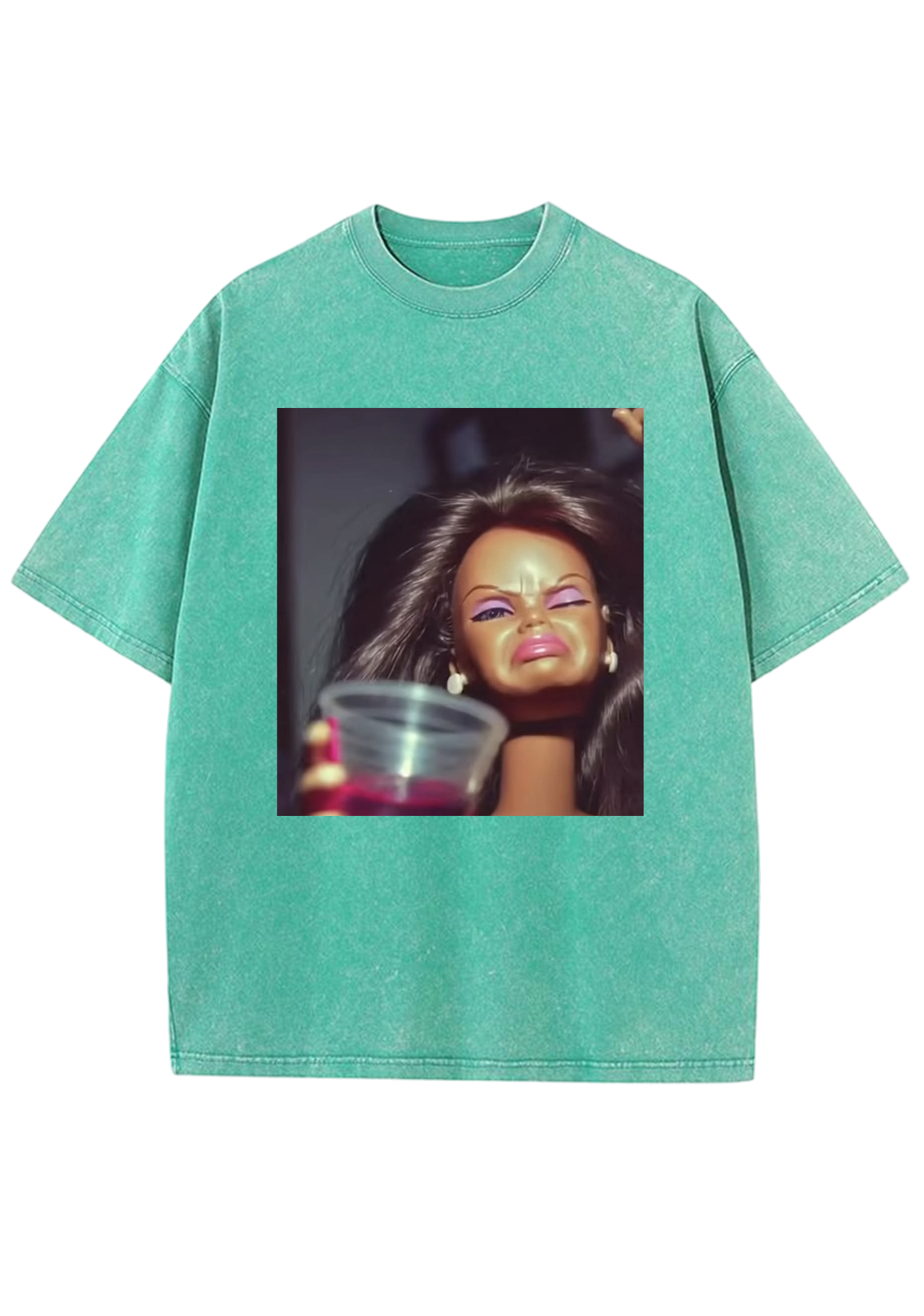 Party Barbie With Drink Meme Y2K Washed Tee