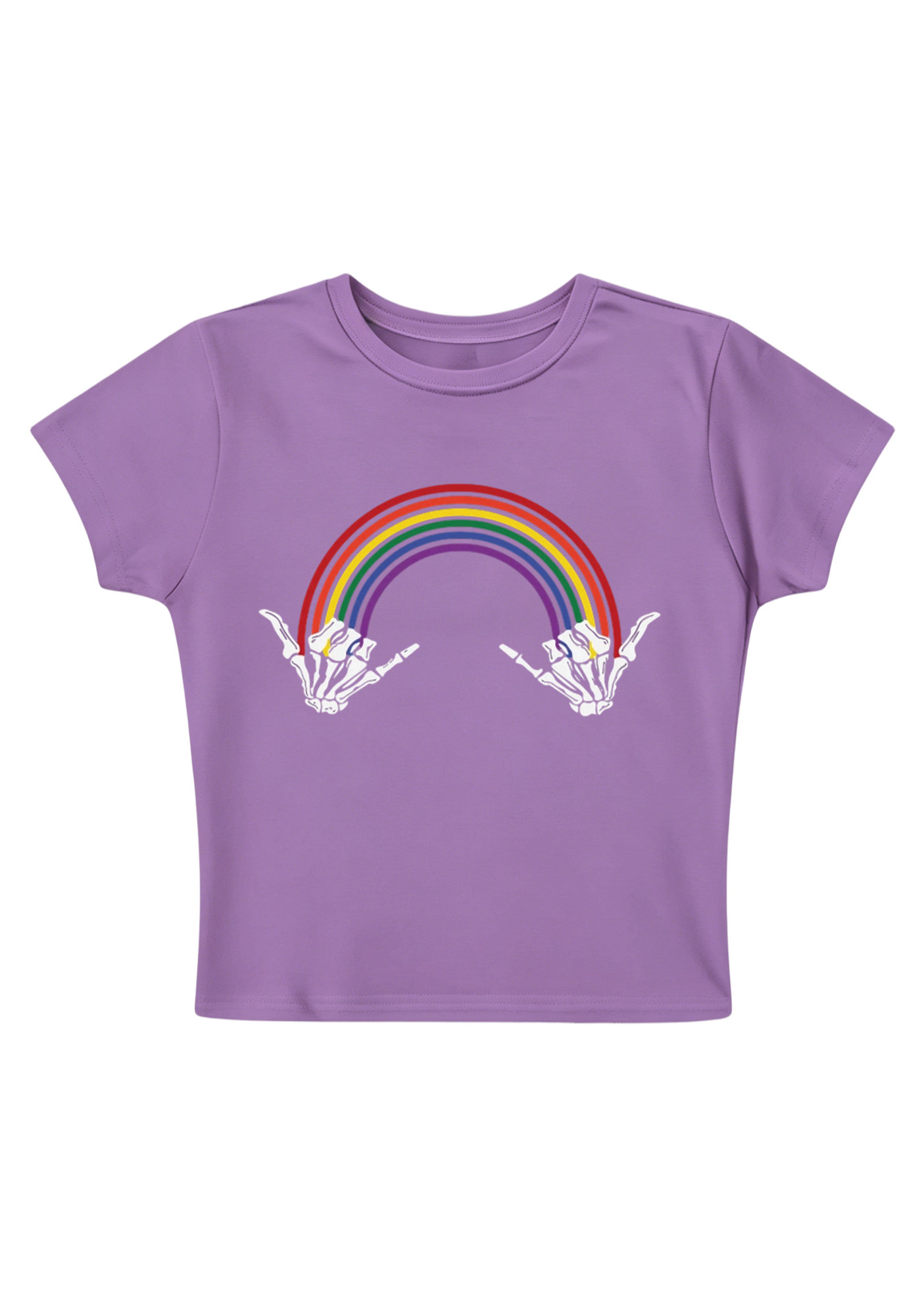 Skeleton Hands Rainbow Y2K Baby Tee
