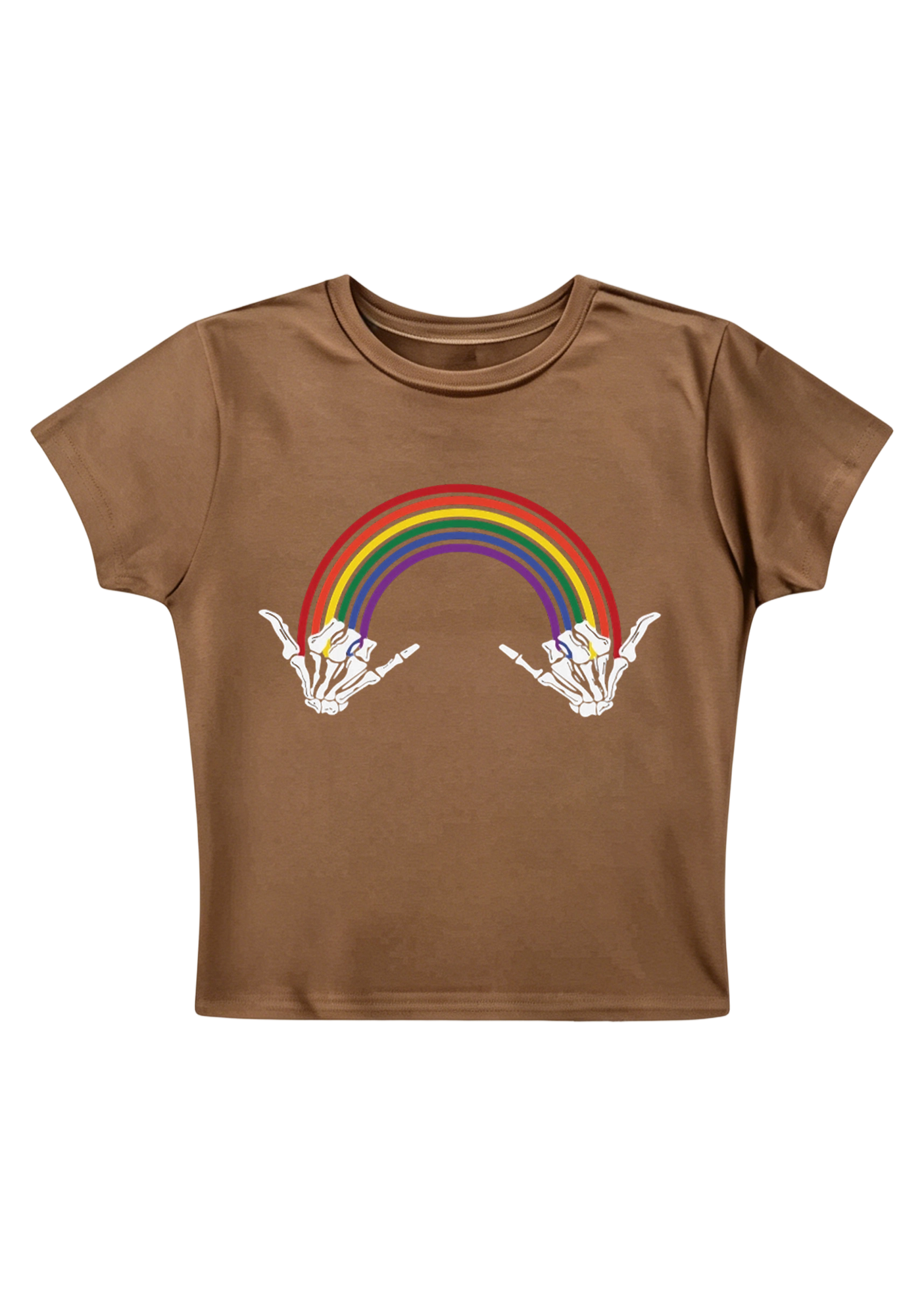 Skeleton Hands Rainbow Y2K Baby Tee