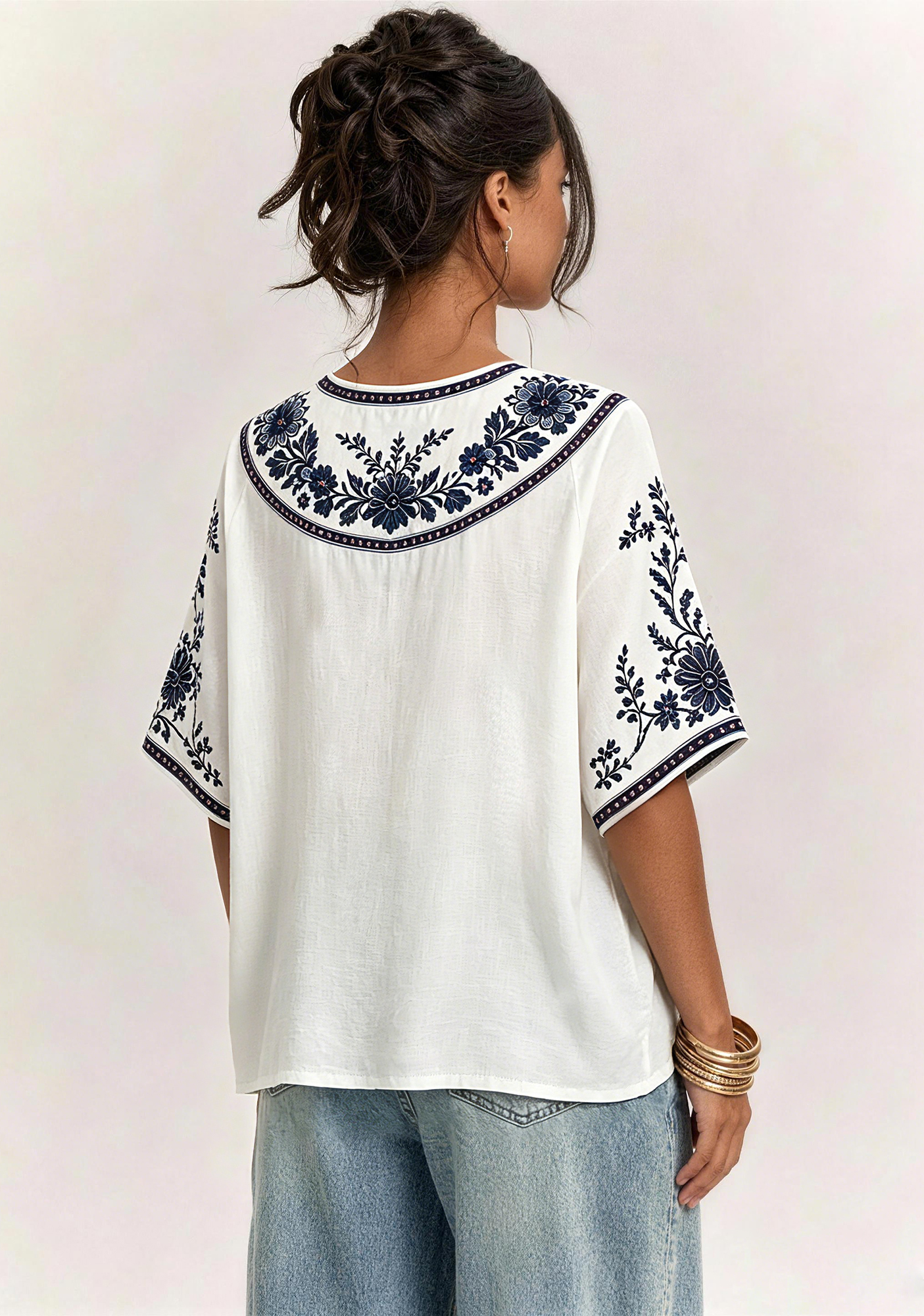 Boho Navy Floral Tennessee Titans V-Neck Blouse