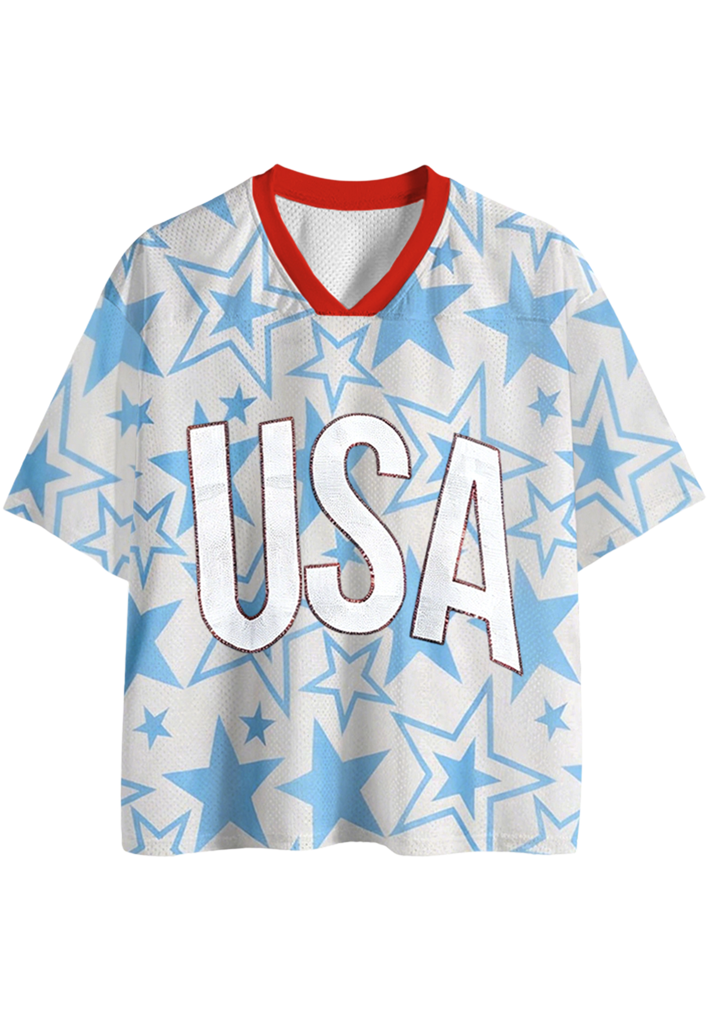 USA All Over Blue Star Print Mesh Jersey Shirts