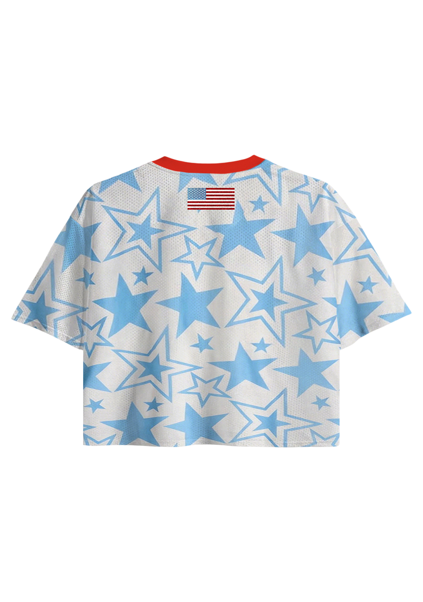 USA All Over Blue Star Print Cropped Mesh Jersey Shirt