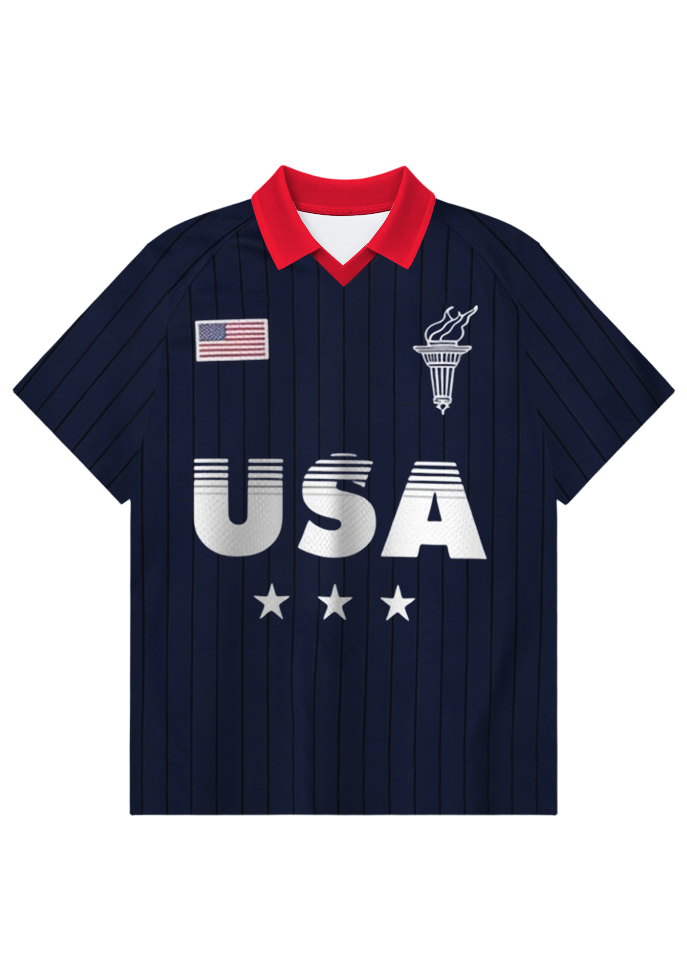 Vintage Navy Pinstripe USA Collared Soccer Jersey