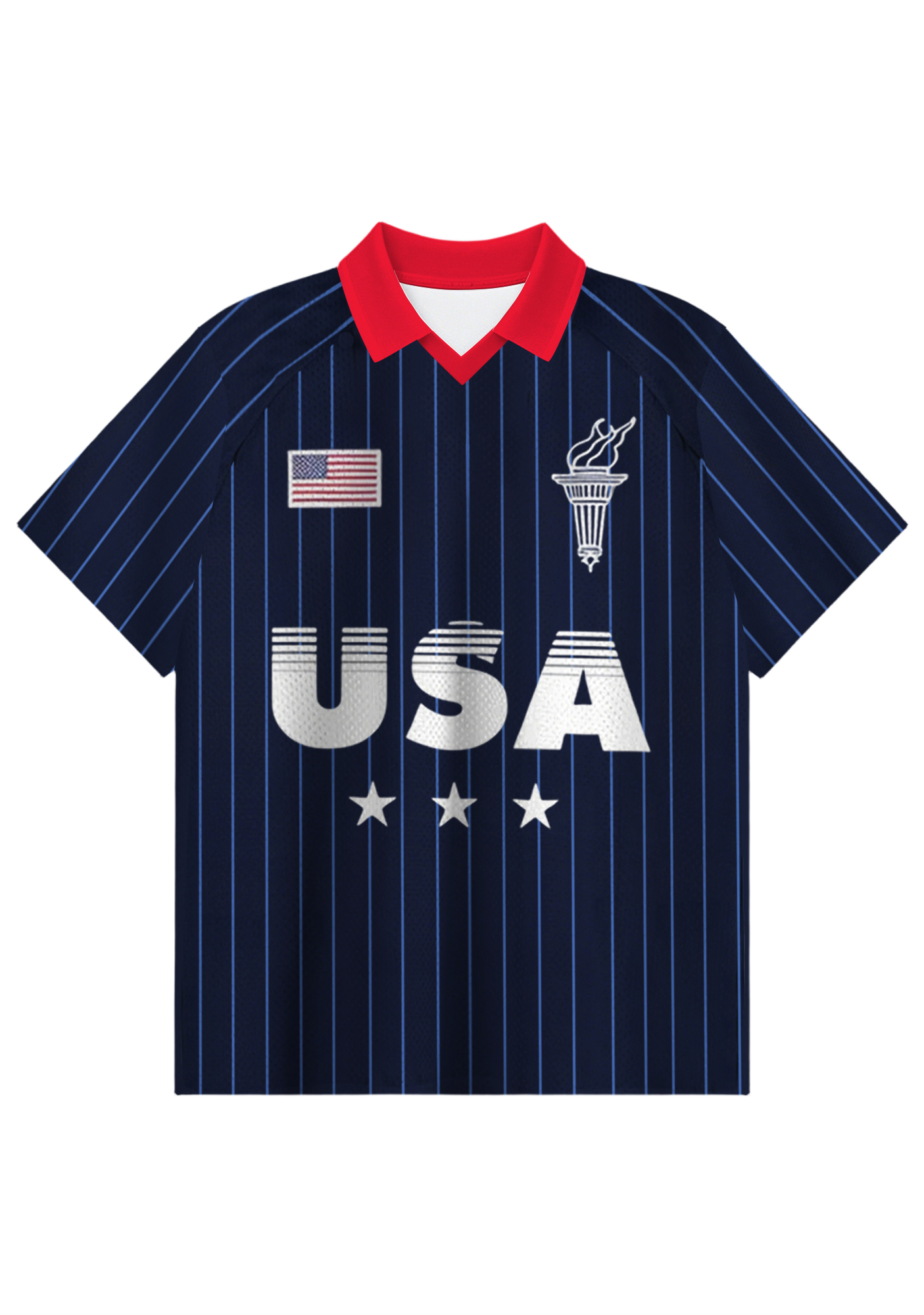 Patriotic USA Three Star Vertical Collared Soccer Jersey