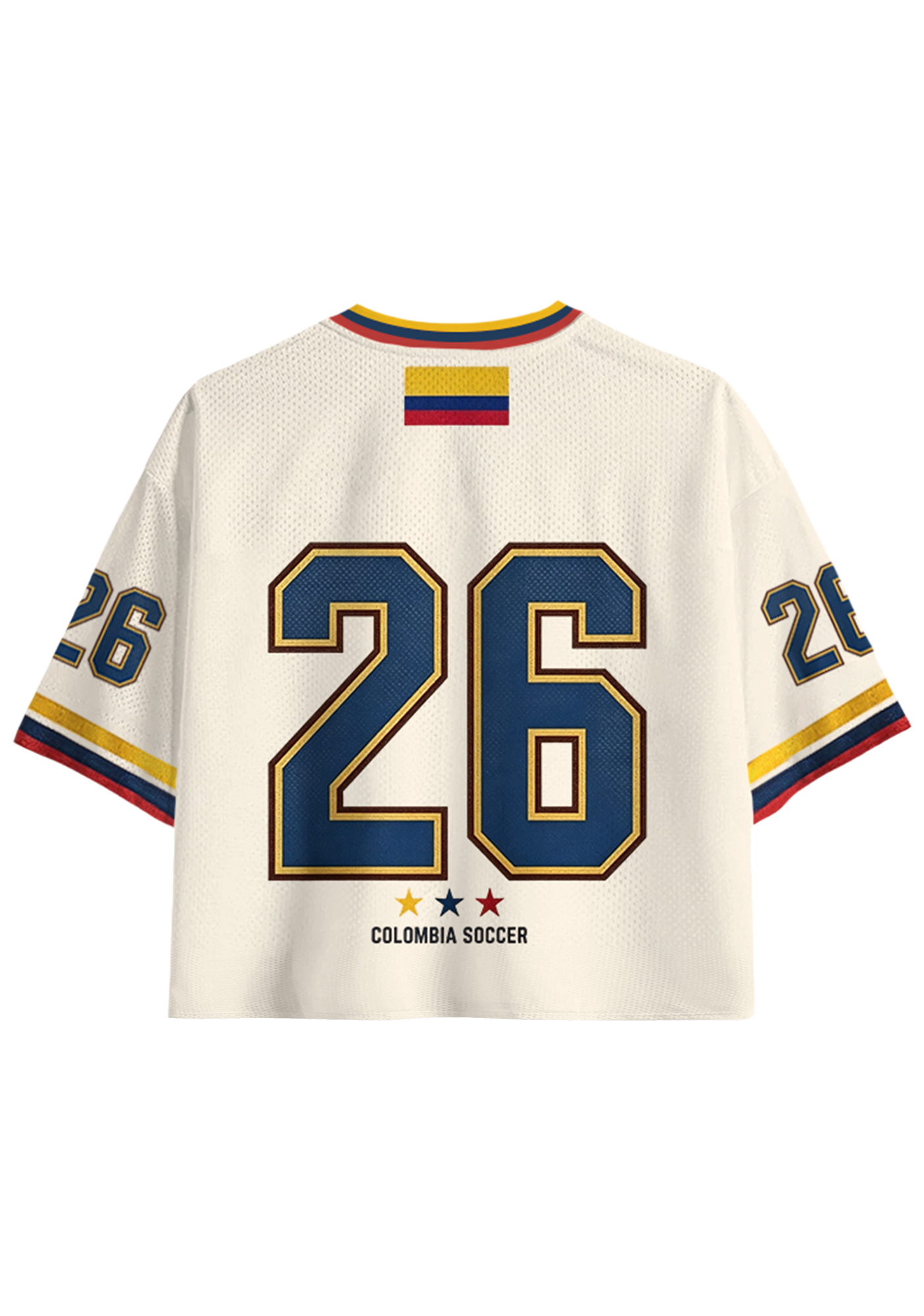 Retro Colombia Soccer Crest Striped Cropped Mesh Jersey Shirt