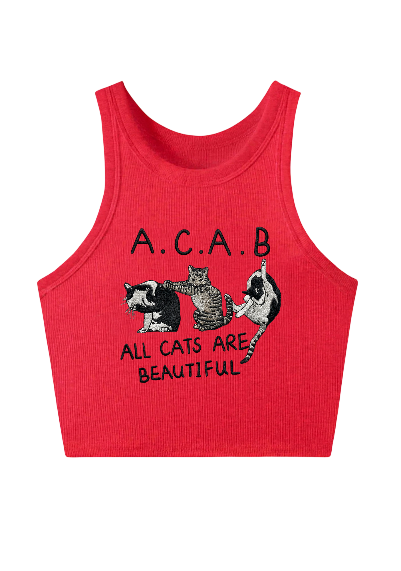 All Cats Are Beautiful Embroidery Y2K Crop Tank Top
