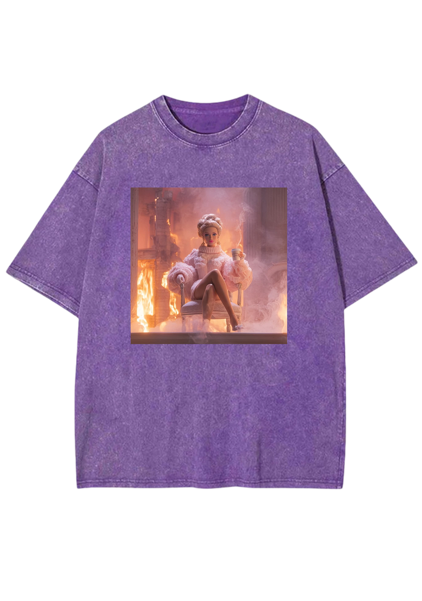 This Is Fine Queen Barbie In Fire Y2K Washed Tee