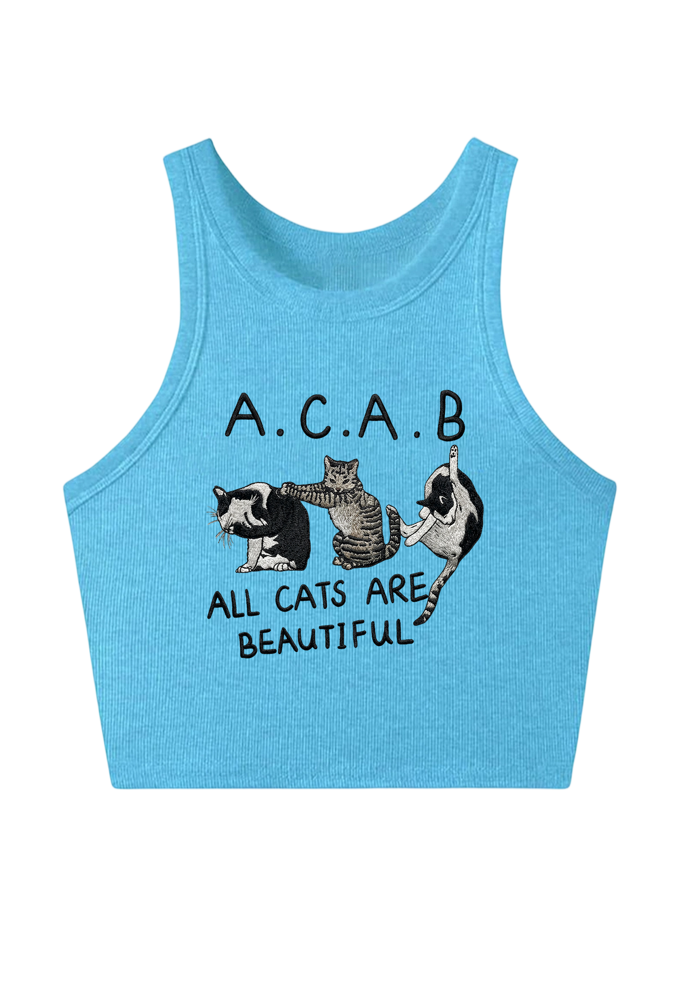 All Cats Are Beautiful Embroidery Y2K Crop Tank Top