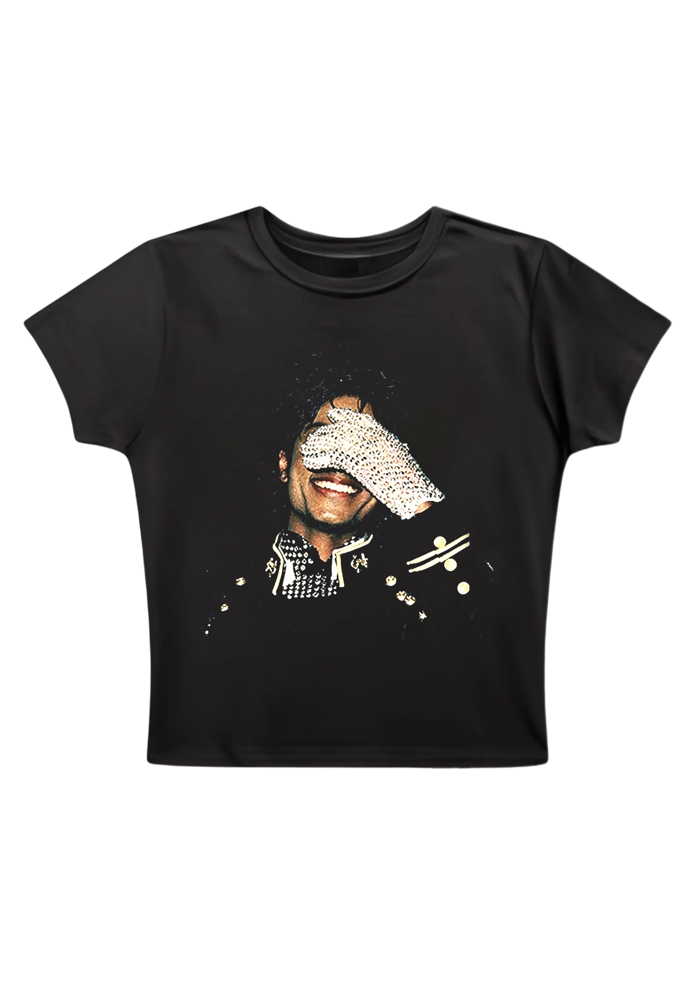 Michael Jackson Sparkly Glove Portrai Y2K Baby Tee