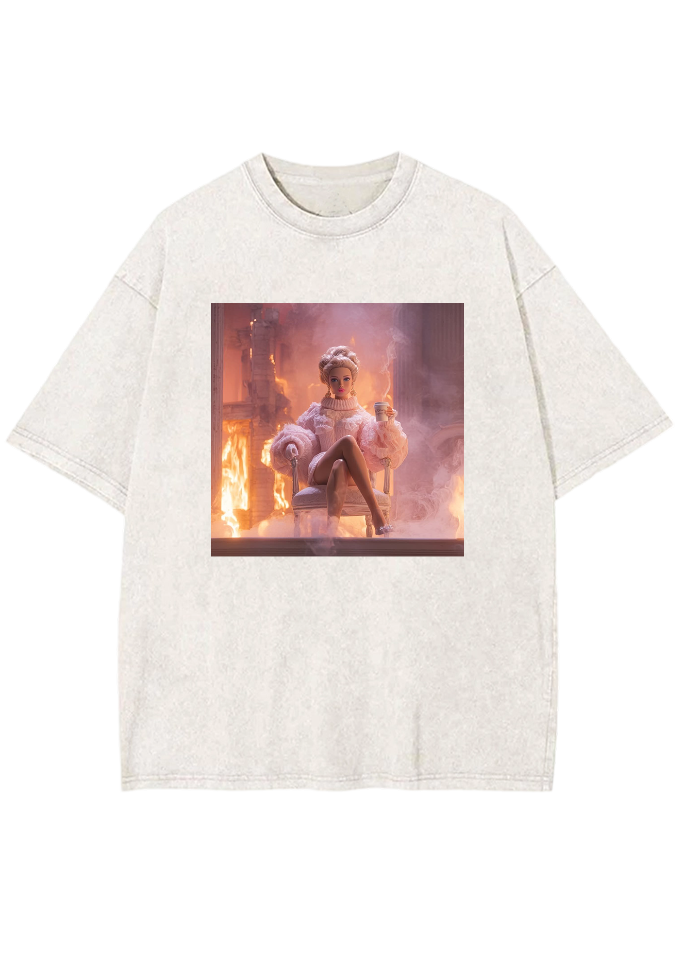 This Is Fine Queen Barbie In Fire Y2K Washed Tee