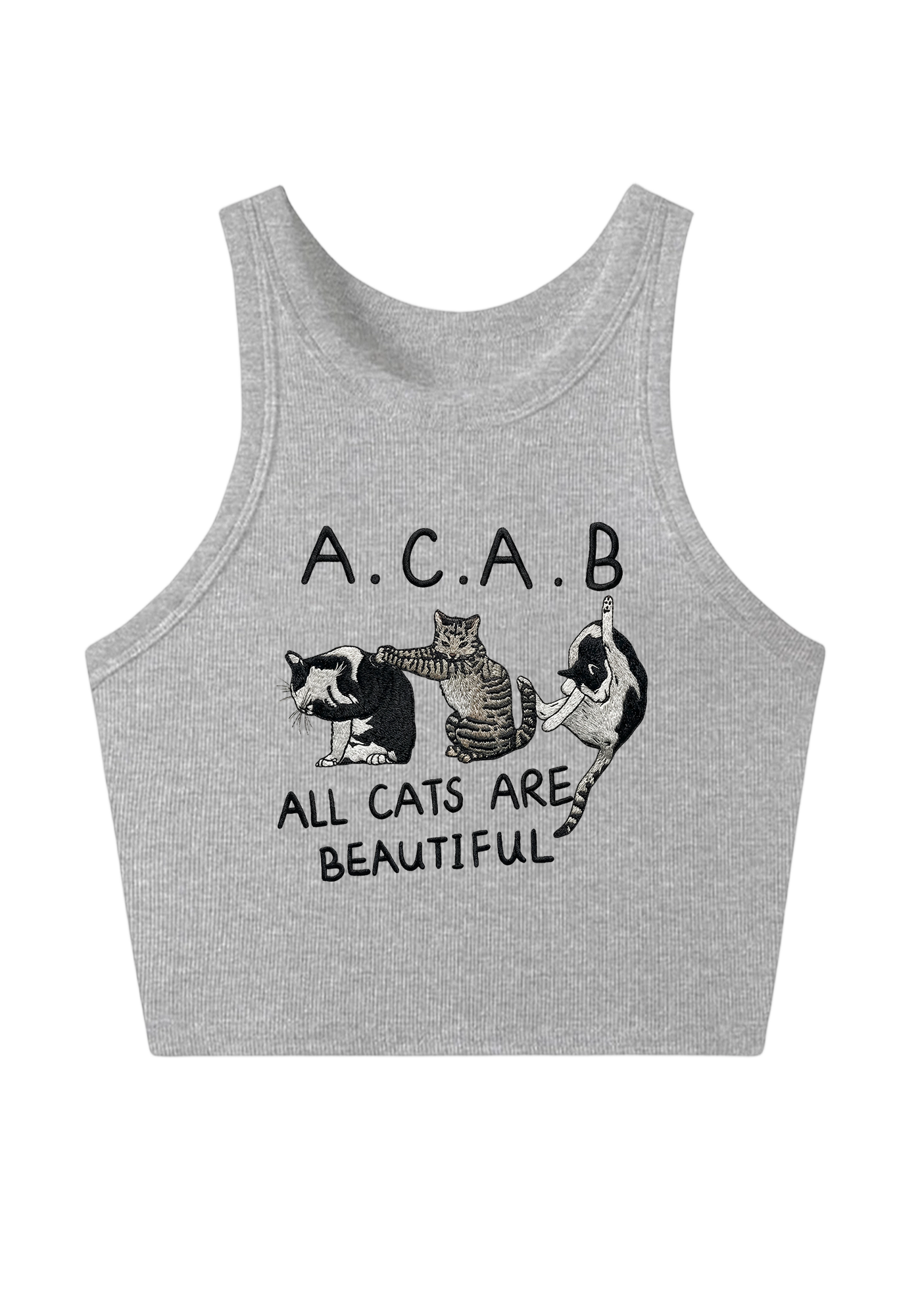 All Cats Are Beautiful Embroidery Y2K Crop Tank Top