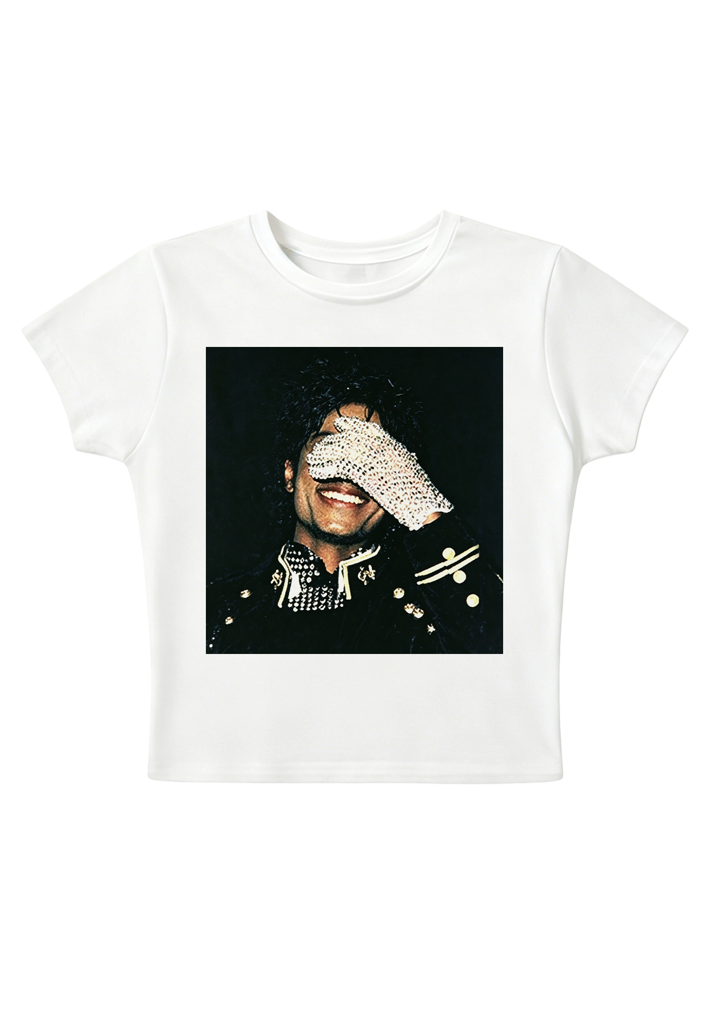 Michael Jackson Sparkly Glove Portrai Y2K Baby Tee