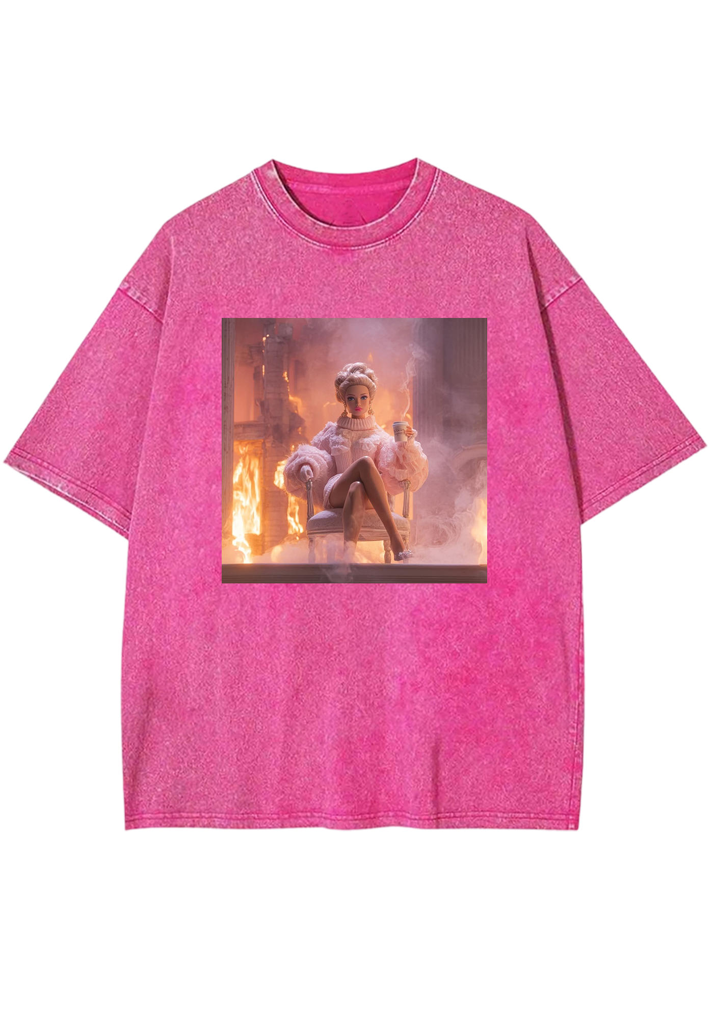 This Is Fine Queen Barbie In Fire Y2K Washed Tee