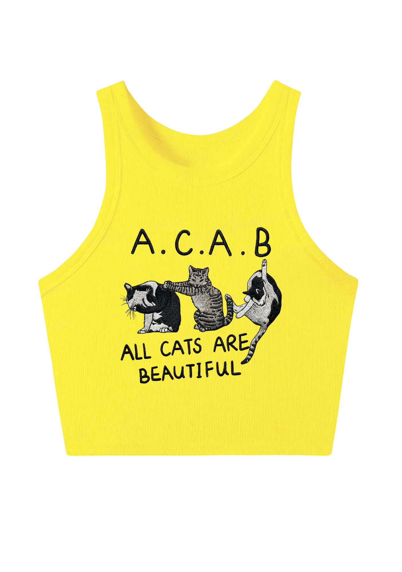 All Cats Are Beautiful Embroidery Y2K Crop Tank Top