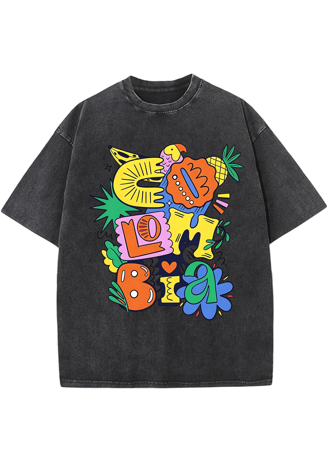 Cartoon Graffiti Colombia Bubble Letter Washed Tee