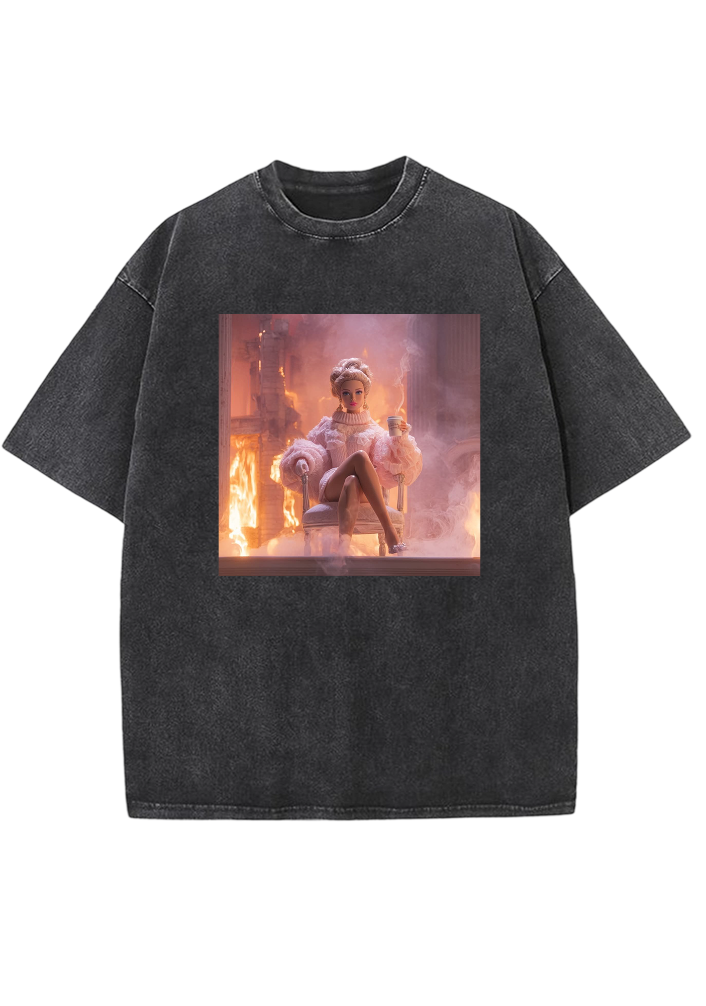 This Is Fine Queen Barbie In Fire Y2K Washed Tee