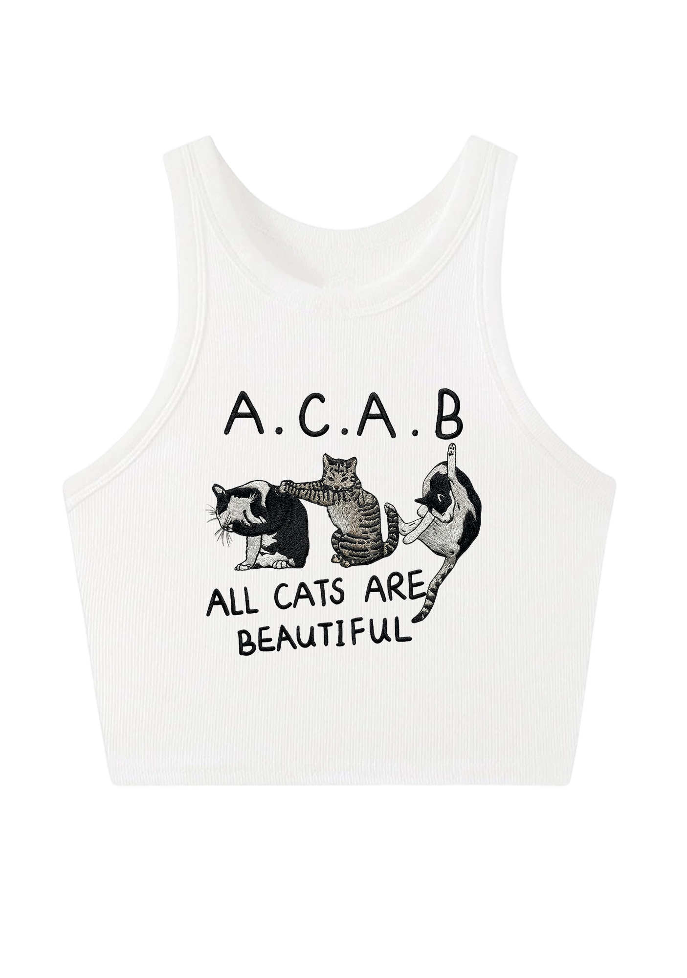 All Cats Are Beautiful Embroidery Y2K Crop Tank Top