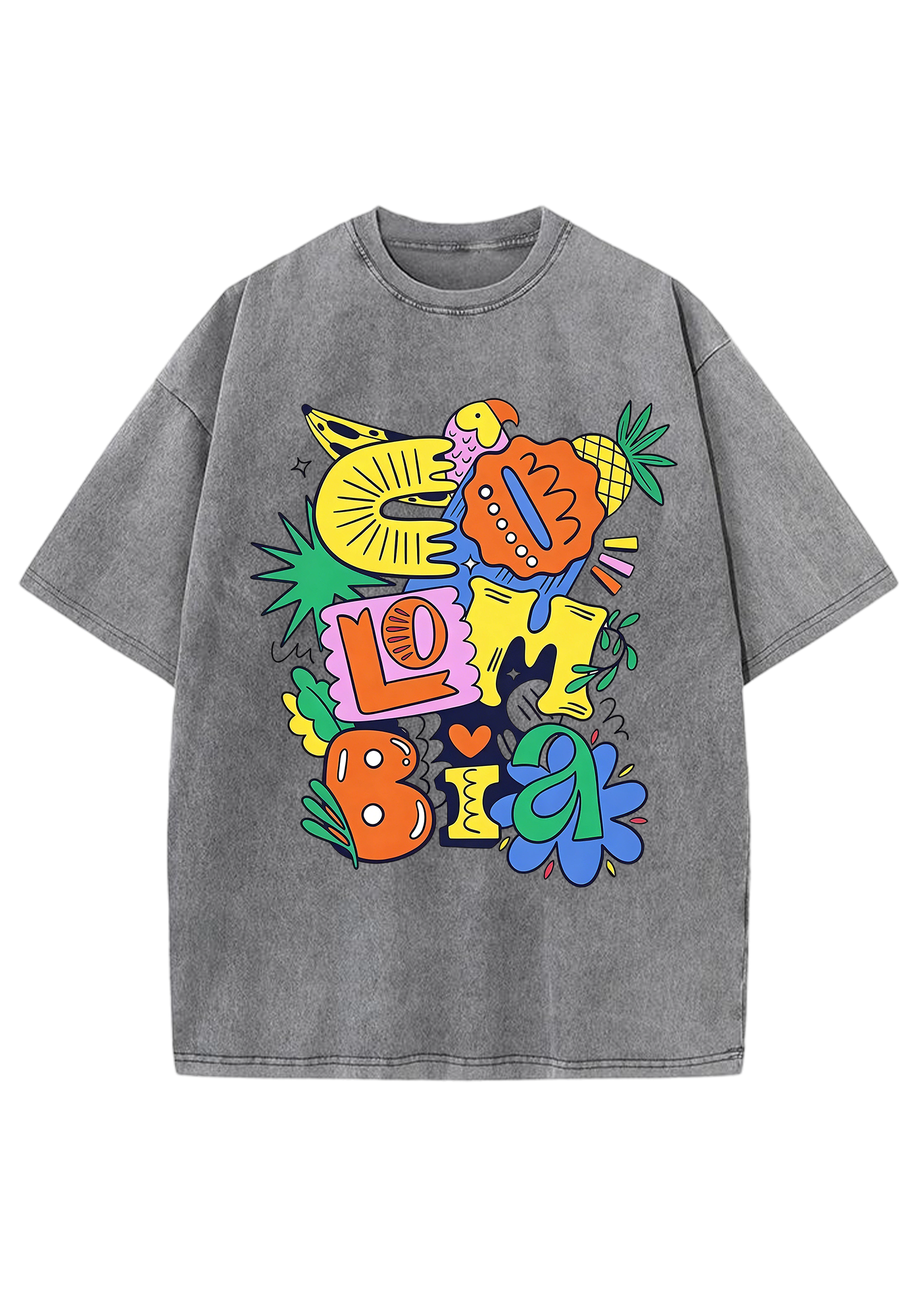 Cartoon Graffiti Colombia Bubble Letter Washed Tee