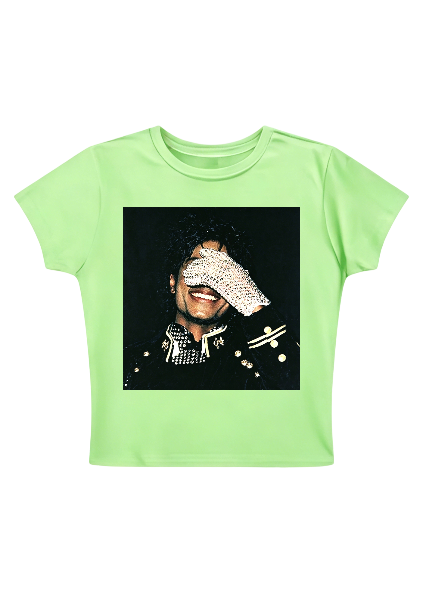 Michael Jackson Sparkly Glove Portrai Y2K Baby Tee