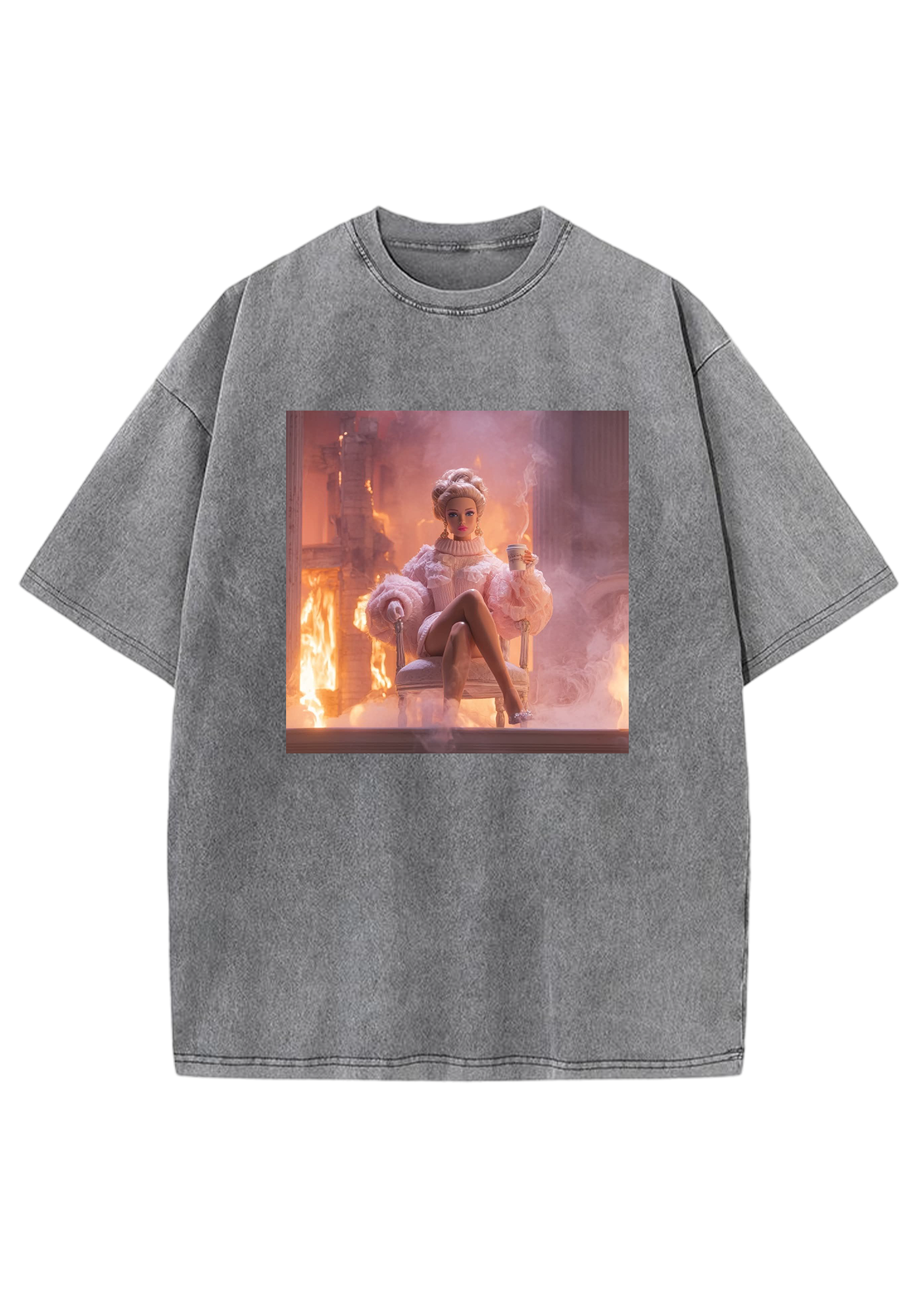 This Is Fine Queen Barbie In Fire Y2K Washed Tee
