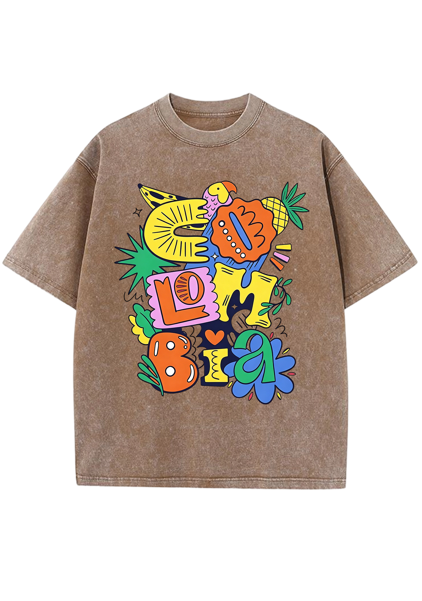 Cartoon Graffiti Colombia Bubble Letter Washed Tee