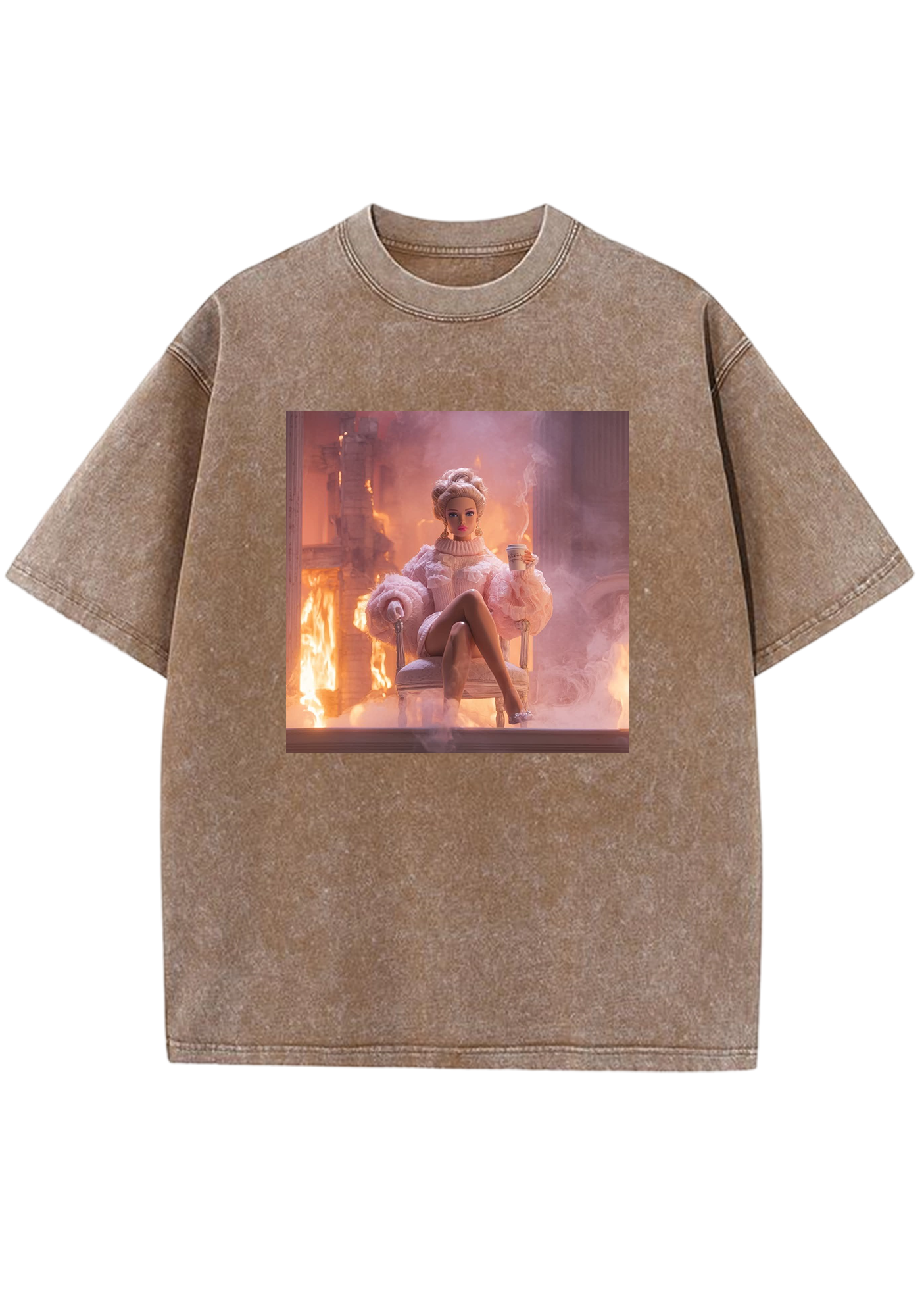 This Is Fine Queen Barbie In Fire Y2K Washed Tee