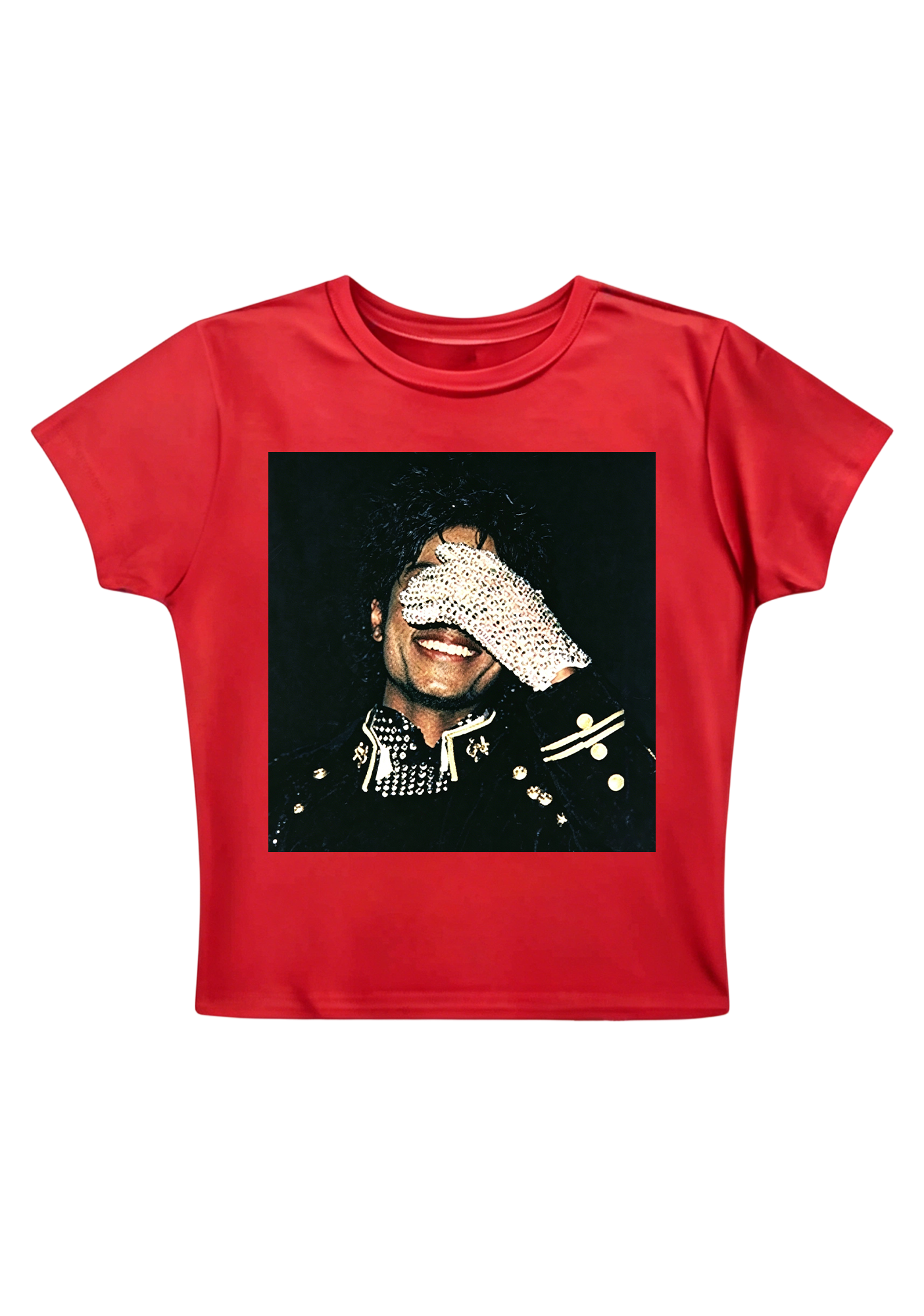 Michael Jackson Sparkly Glove Portrai Y2K Baby Tee