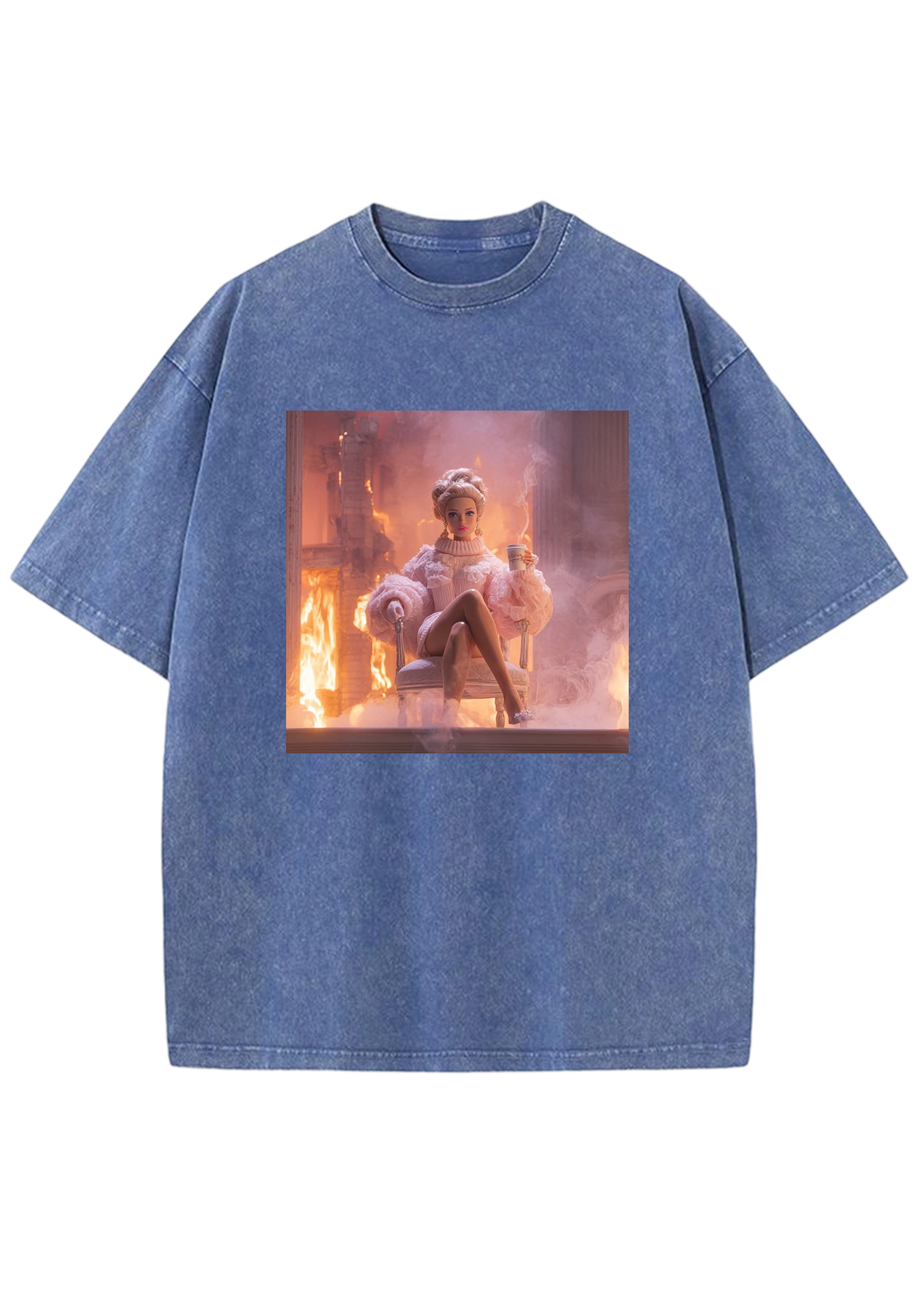 This Is Fine Queen Barbie In Fire Y2K Washed Tee