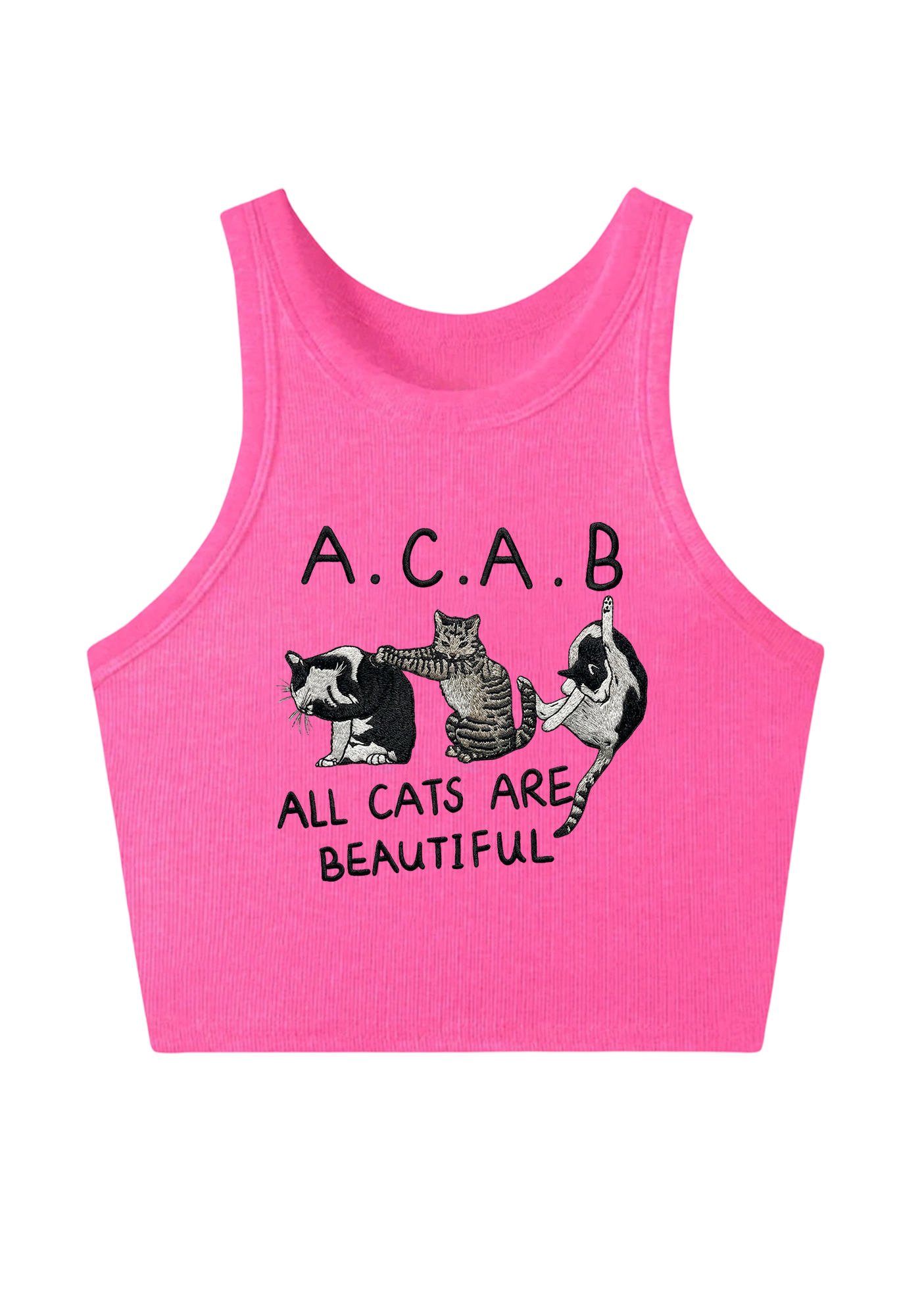 All Cats Are Beautiful Embroidery Y2K Crop Tank Top