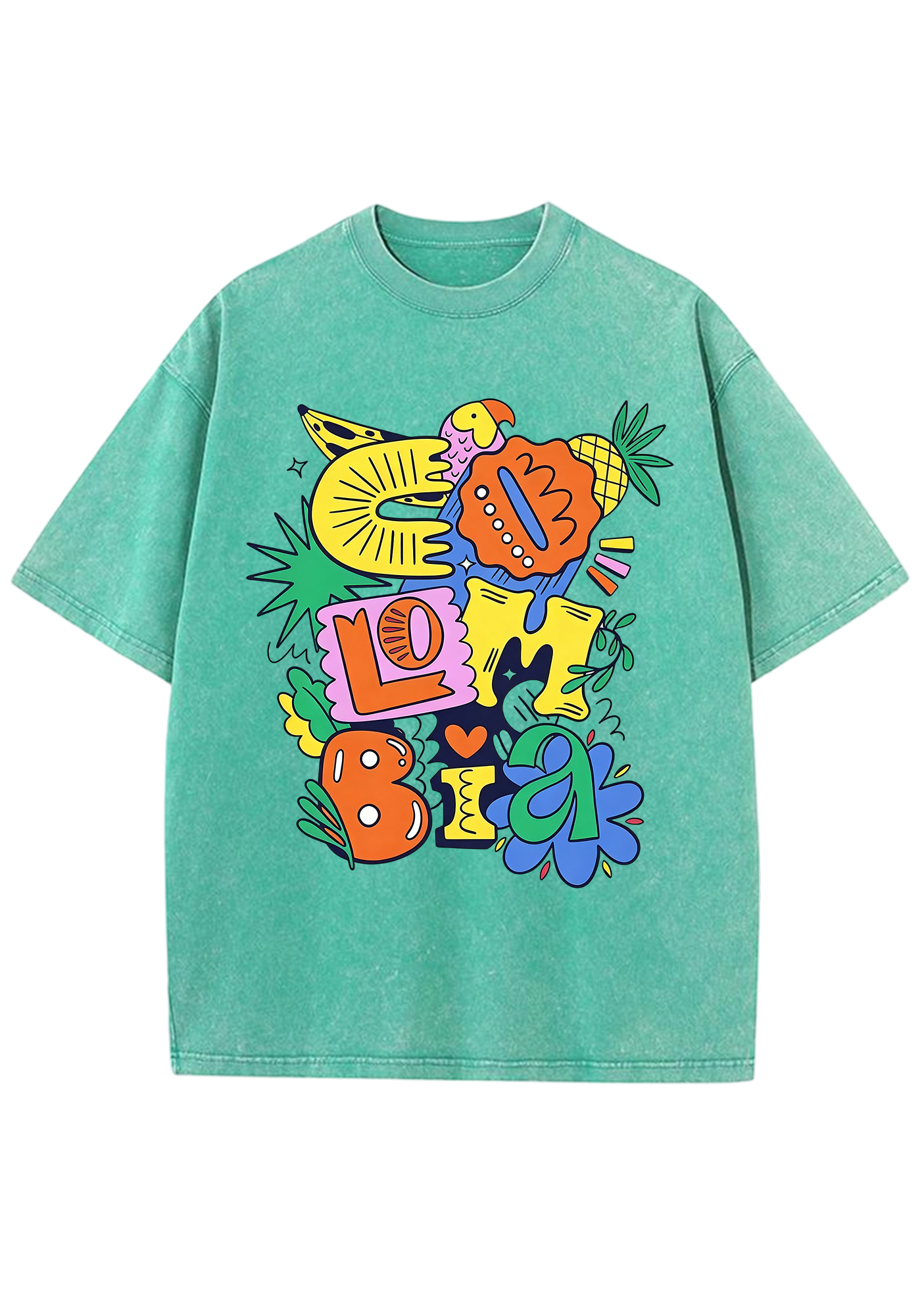 Cartoon Graffiti Colombia Bubble Letter Washed Tee