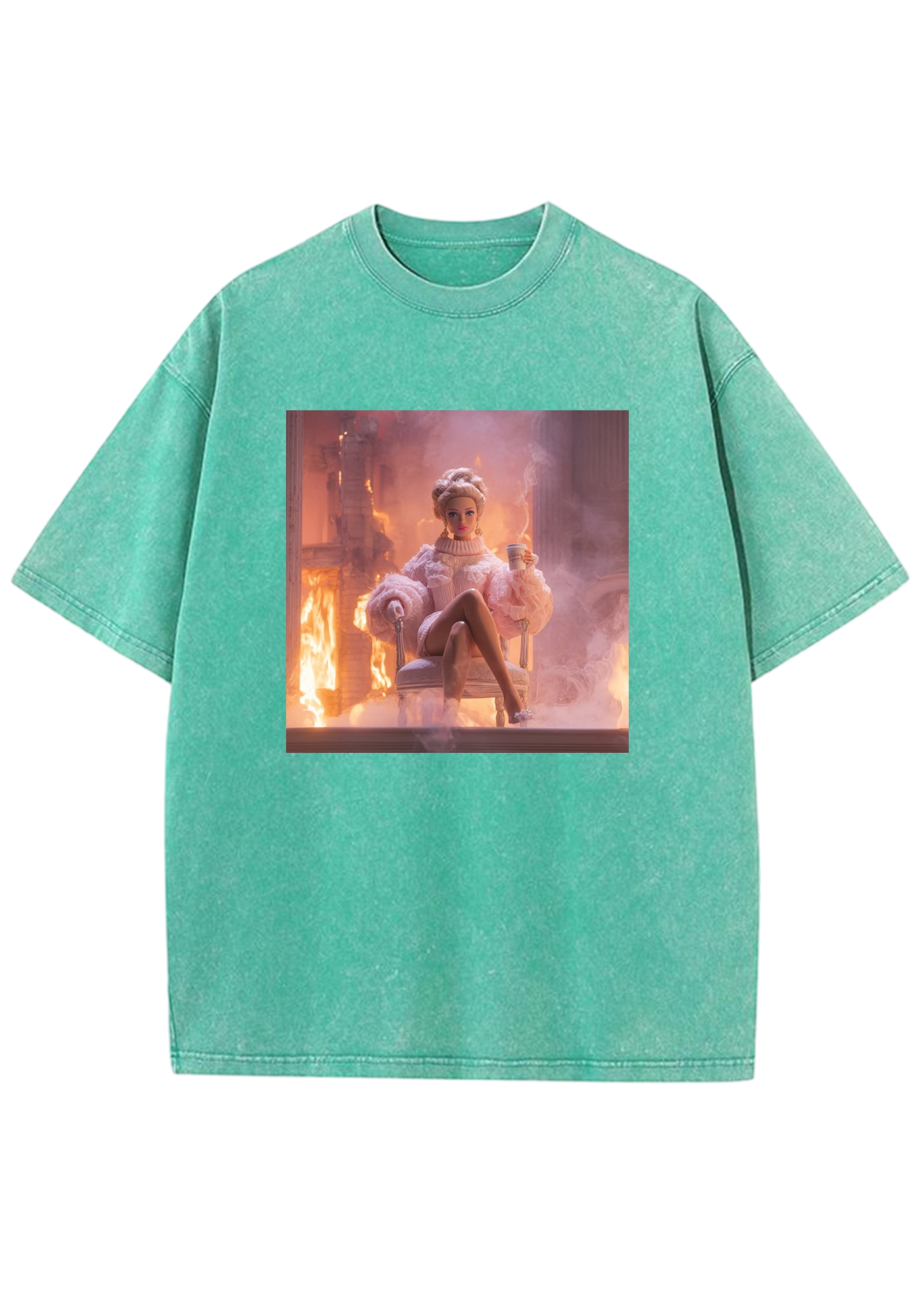 This Is Fine Queen Barbie In Fire Y2K Washed Tee